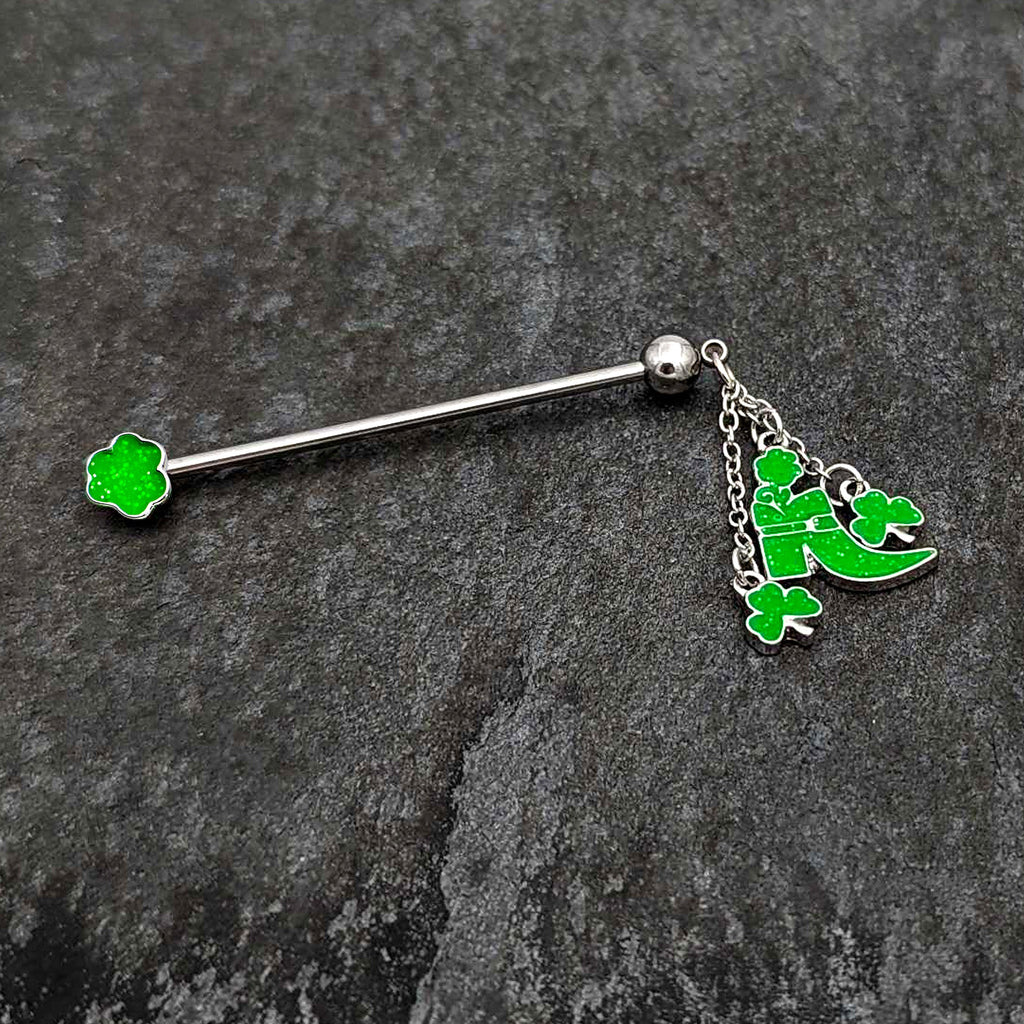 BodyCandy 14G Glow in Dark Leprechaun Boot Dangle Industrial Barbell 38mm — alternative angle