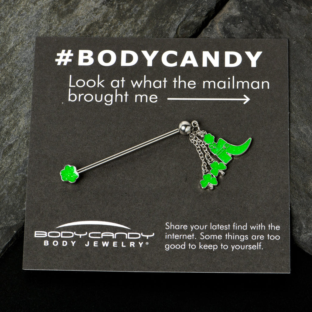 BodyCandy 14G Glow in Dark Leprechaun Boot Dangle Industrial Barbell 38mm — size reference