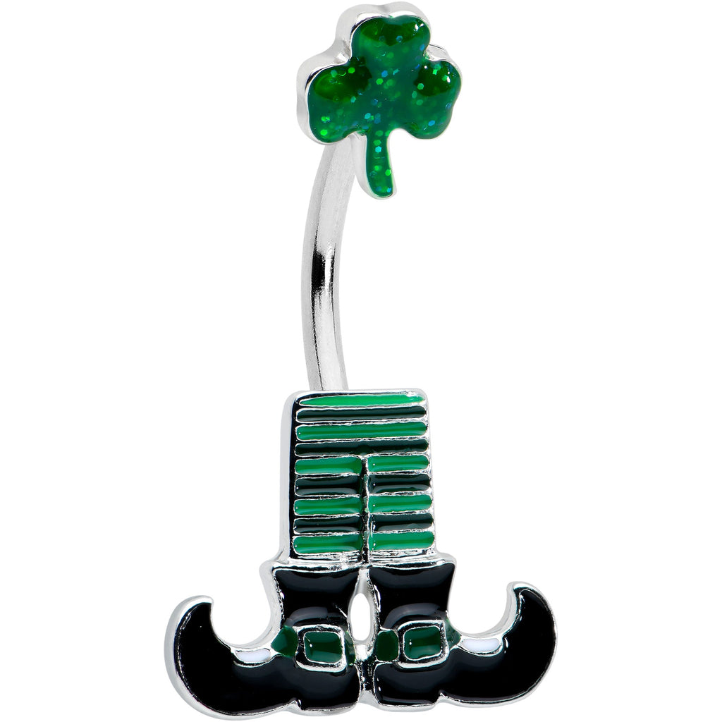 BodyCandy Leprechaun Legs Shamrock St Patricks Double Mount Belly Ring — main product shot