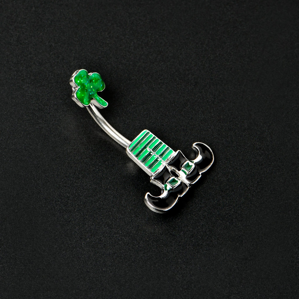 BodyCandy Leprechaun Legs Shamrock St Patricks Double Mount Belly Ring — side view