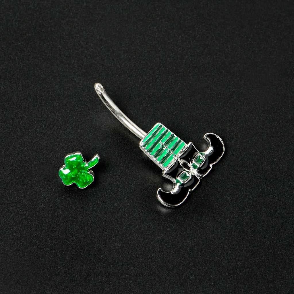 BodyCandy Leprechaun Legs Shamrock St Patricks Double Mount Belly Ring — back view