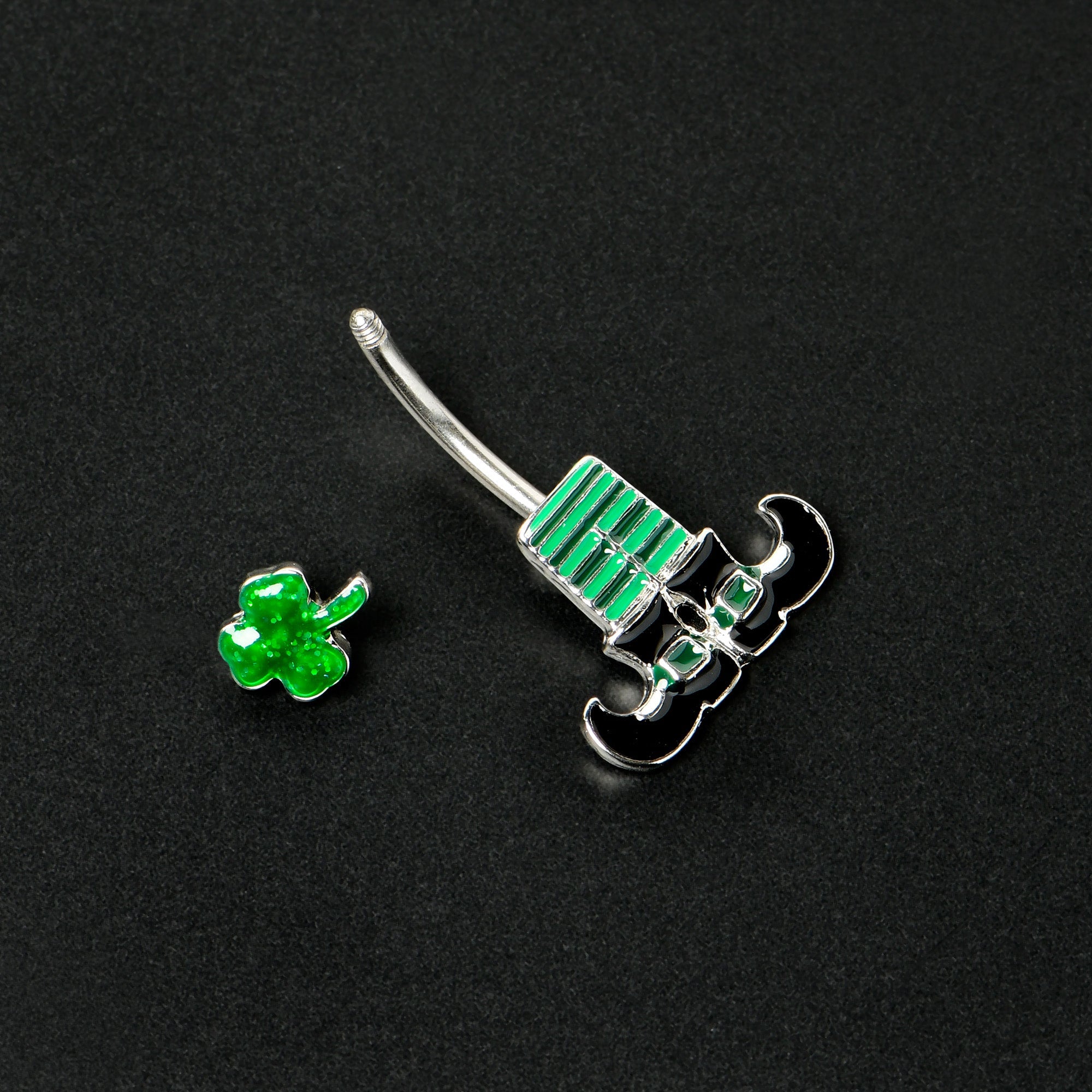 BodyCandy Leprechaun Legs Shamrock St Patricks Double Mount Belly Ring — back view