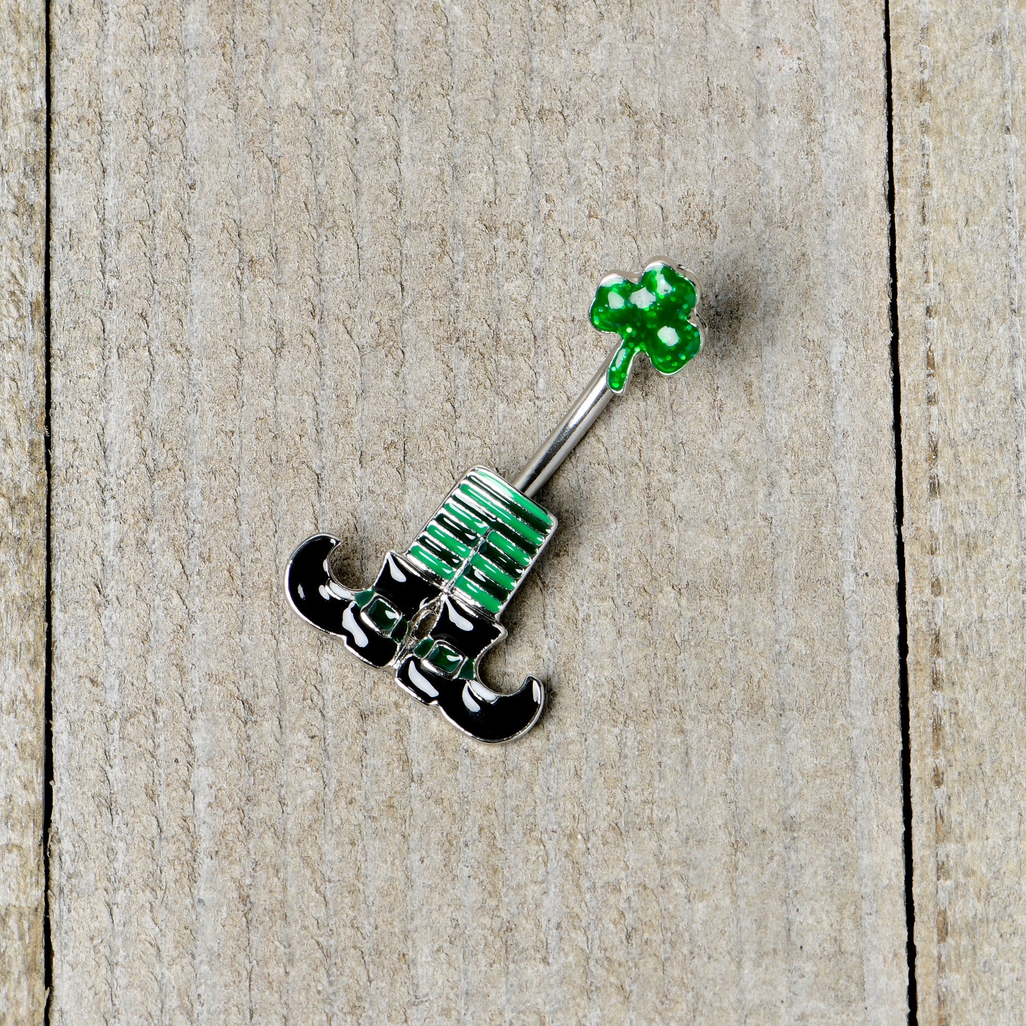 BodyCandy Leprechaun Legs Shamrock St Patricks Double Mount Belly Ring — alternative angle