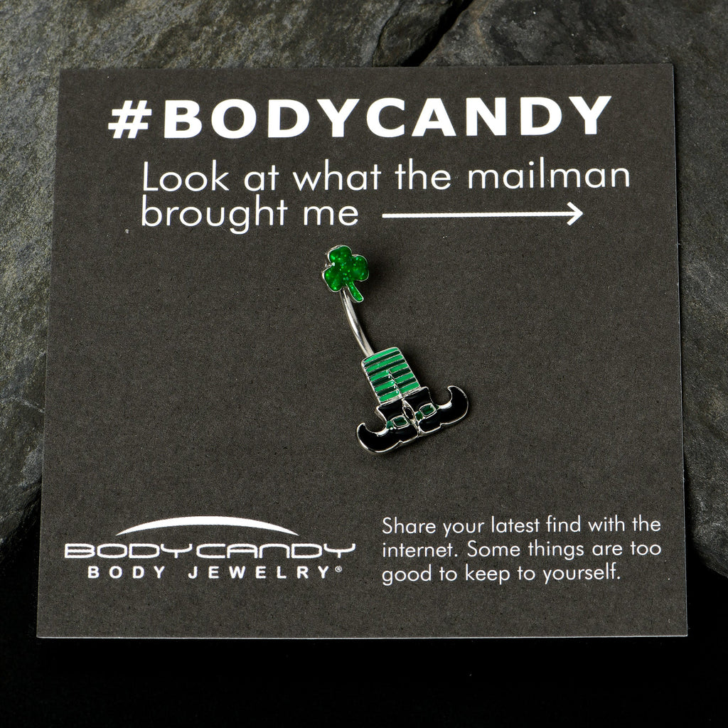 BodyCandy Leprechaun Legs Shamrock St Patricks Double Mount Belly Ring — size reference