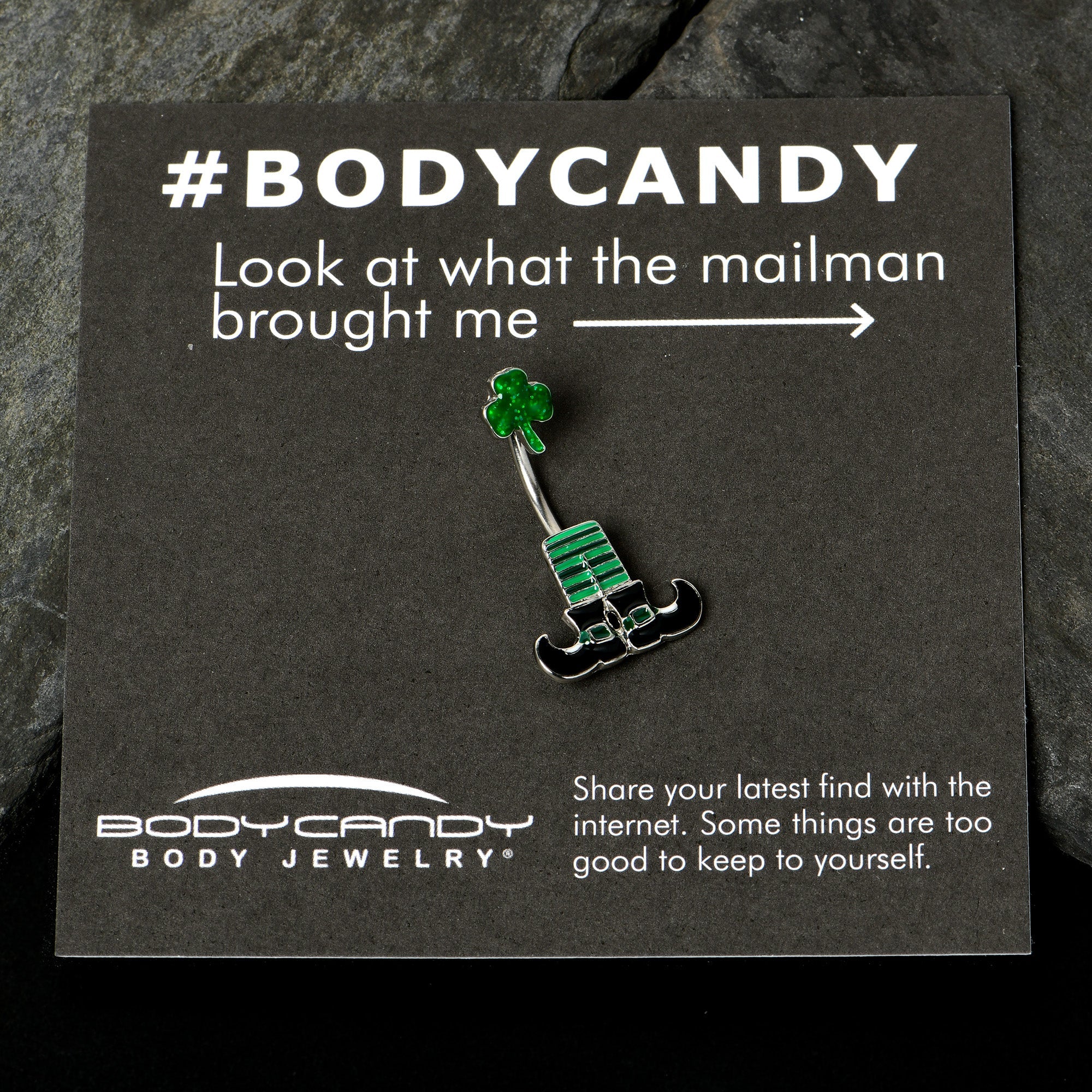 BodyCandy Leprechaun Legs Shamrock St Patricks Double Mount Belly Ring — size reference