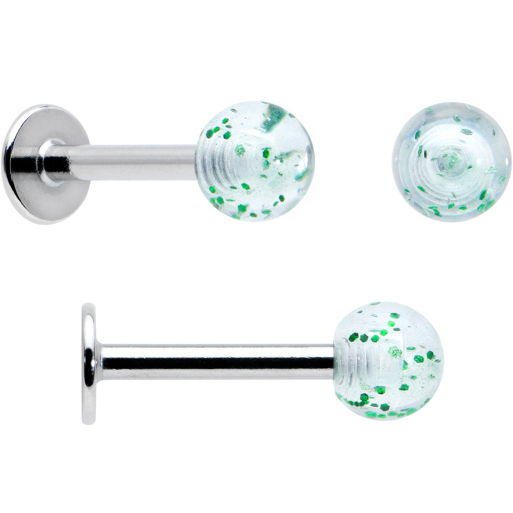 BodyCandy 16G 1/4 Leprechaun Legs Shamrock UV Glow Labret Set of 3 — side view