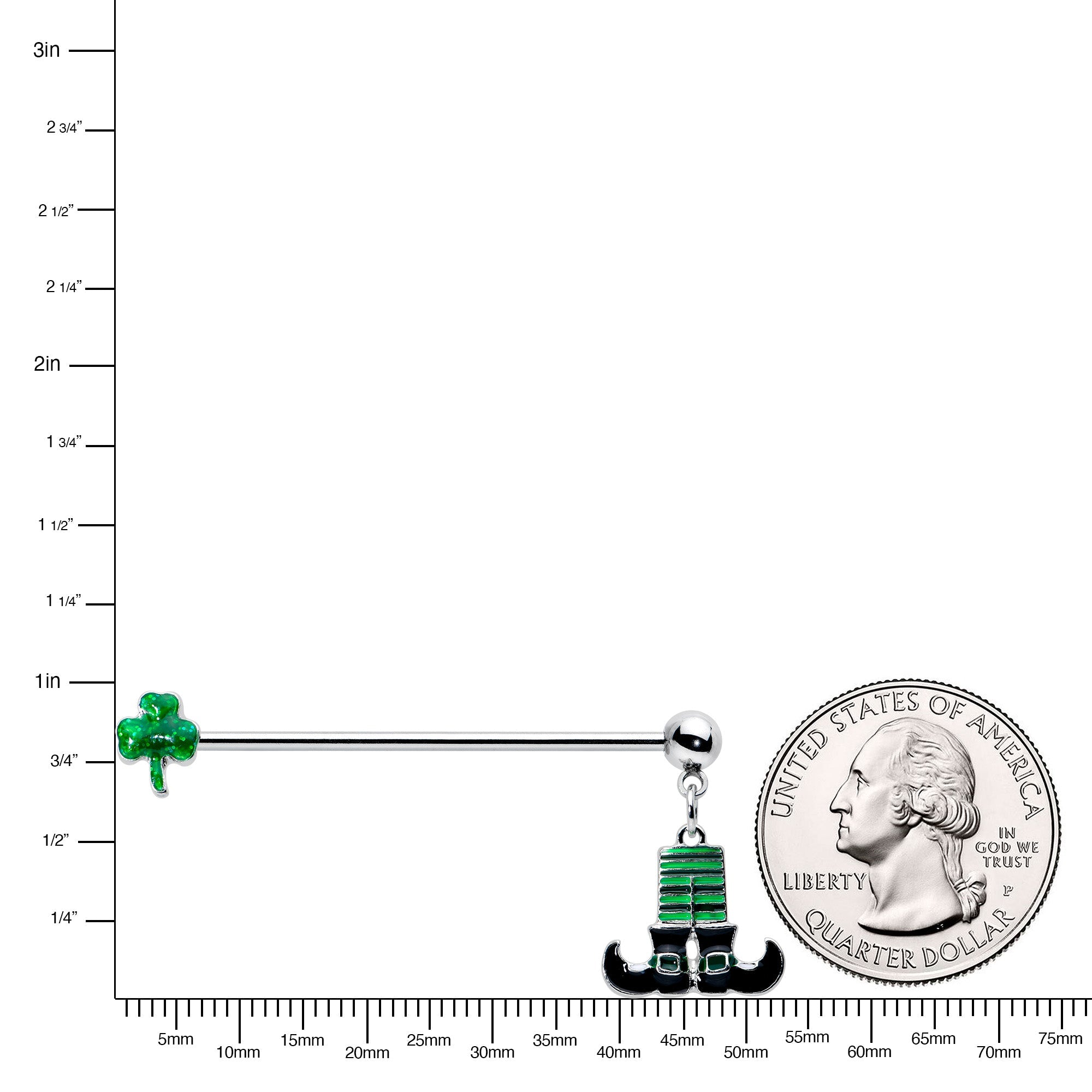 BodyCandy 14G Leprechaun Legs Shamrock Dangle Industrial Barbell 38mm — lifestyle context
