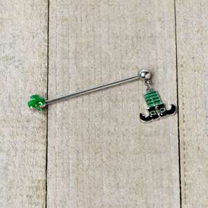 BodyCandy 14G Leprechaun Legs Shamrock Dangle Industrial Barbell 38mm — side view