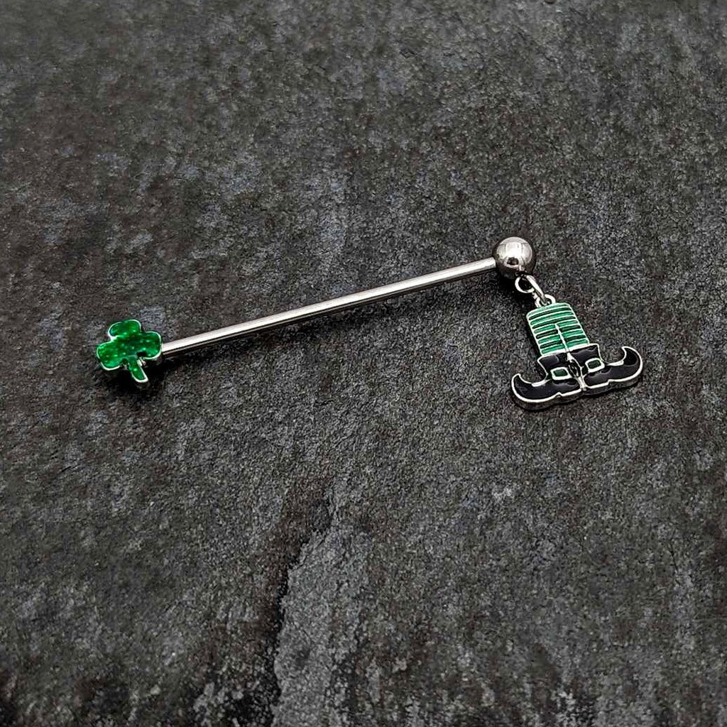 BodyCandy 14G Leprechaun Legs Shamrock Dangle Industrial Barbell 38mm — alternative angle