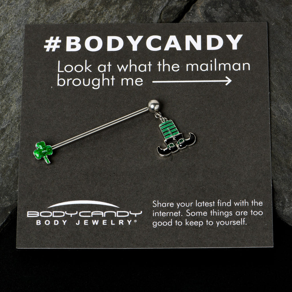 BodyCandy 14G Leprechaun Legs Shamrock Dangle Industrial Barbell 38mm — size reference