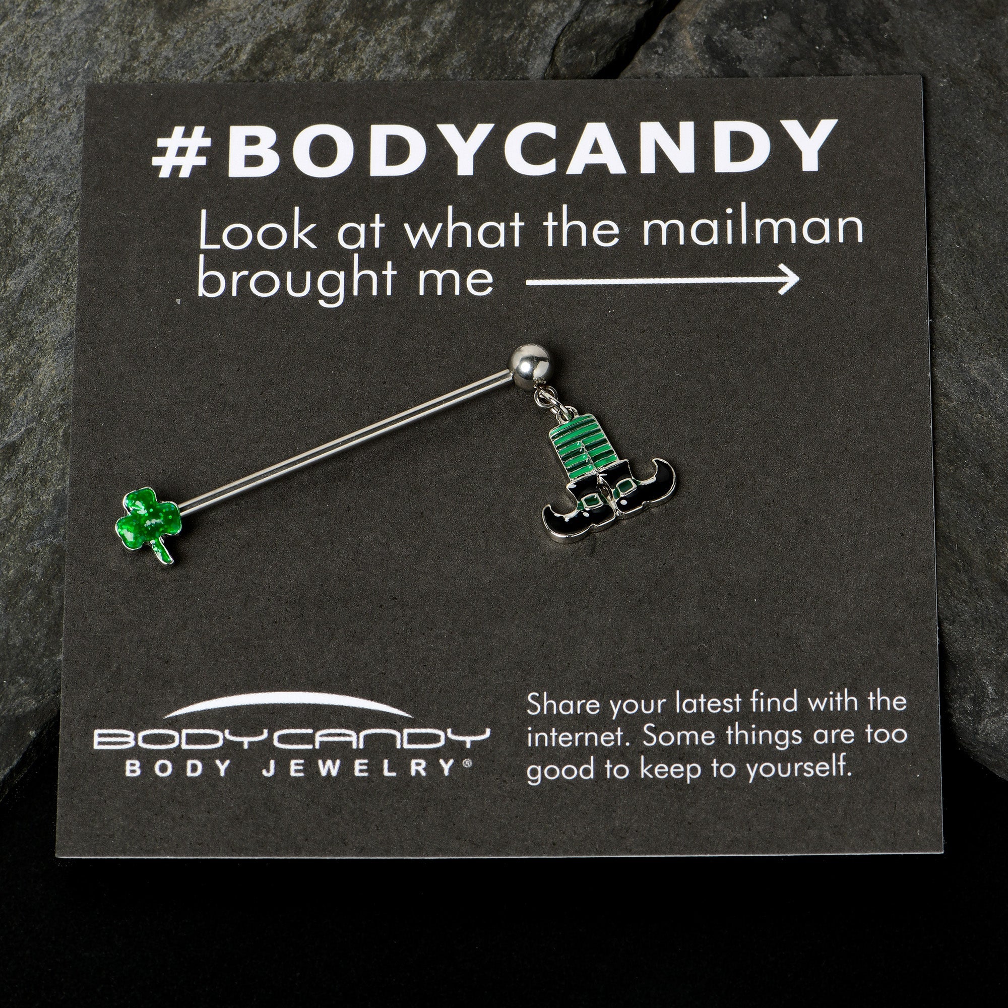 BodyCandy 14G Leprechaun Legs Shamrock Dangle Industrial Barbell 38mm — size reference