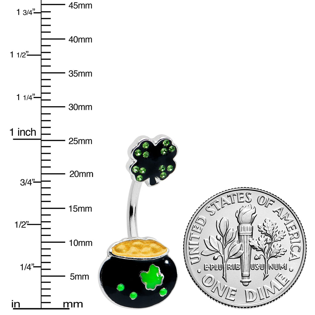 BodyCandy Green Gem Shamrock Pot Of Gold Black Double Mount Belly Ring — lifestyle context
