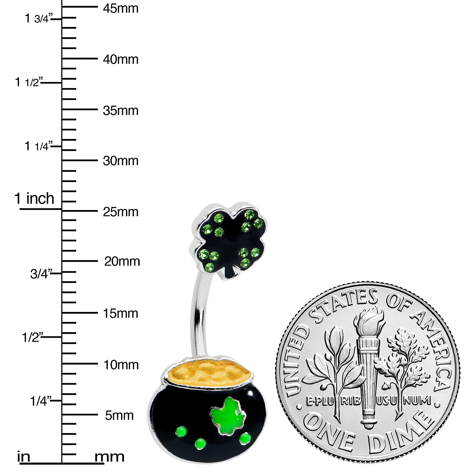 BodyCandy Green Gem Shamrock Pot Of Gold Black Double Mount Belly Ring — lifestyle context
