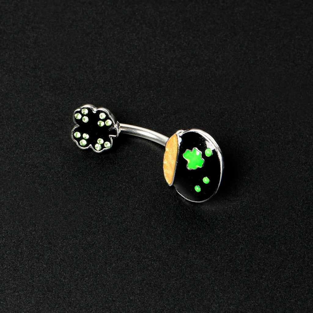 BodyCandy Green Gem Shamrock Pot Of Gold Black Double Mount Belly Ring — side view
