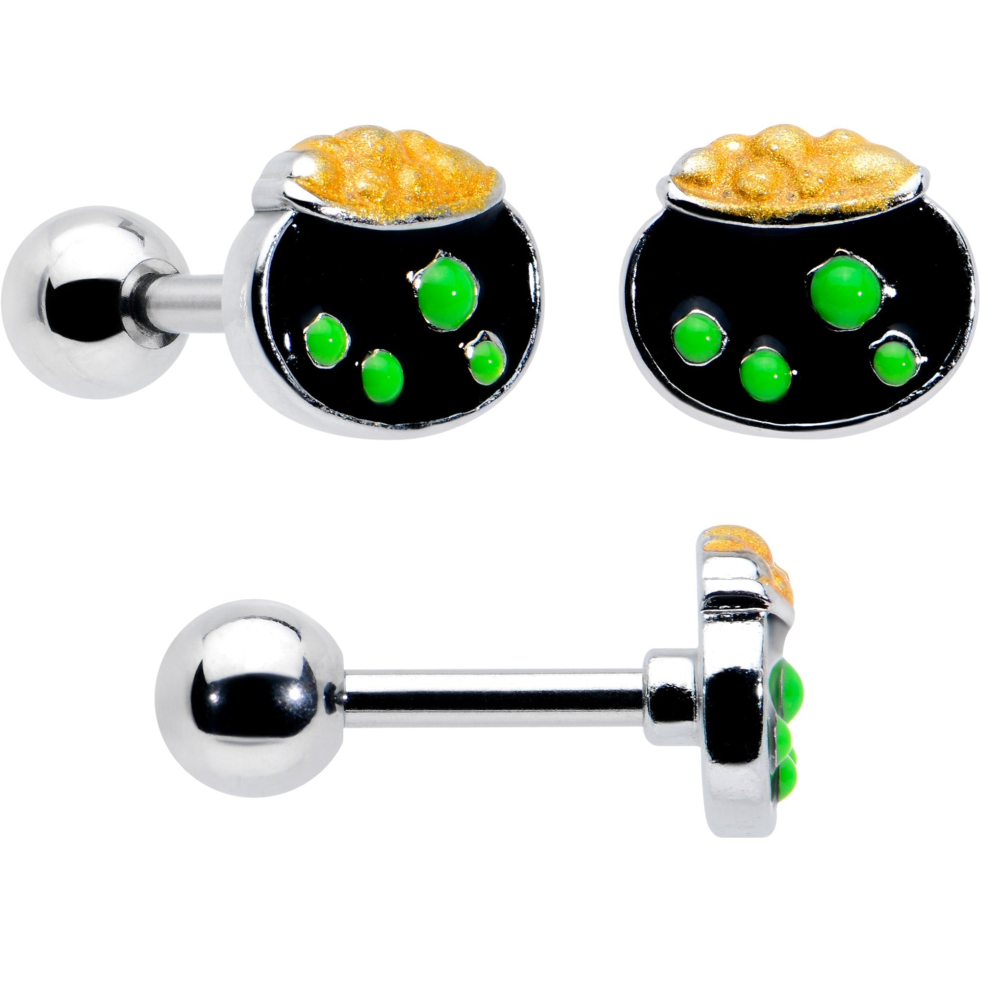 BodyCandy 16G 1/4 Green Gem  Shamrock Pot of Gold Cartilage Earring Curation Set of 3 — lifestyle context