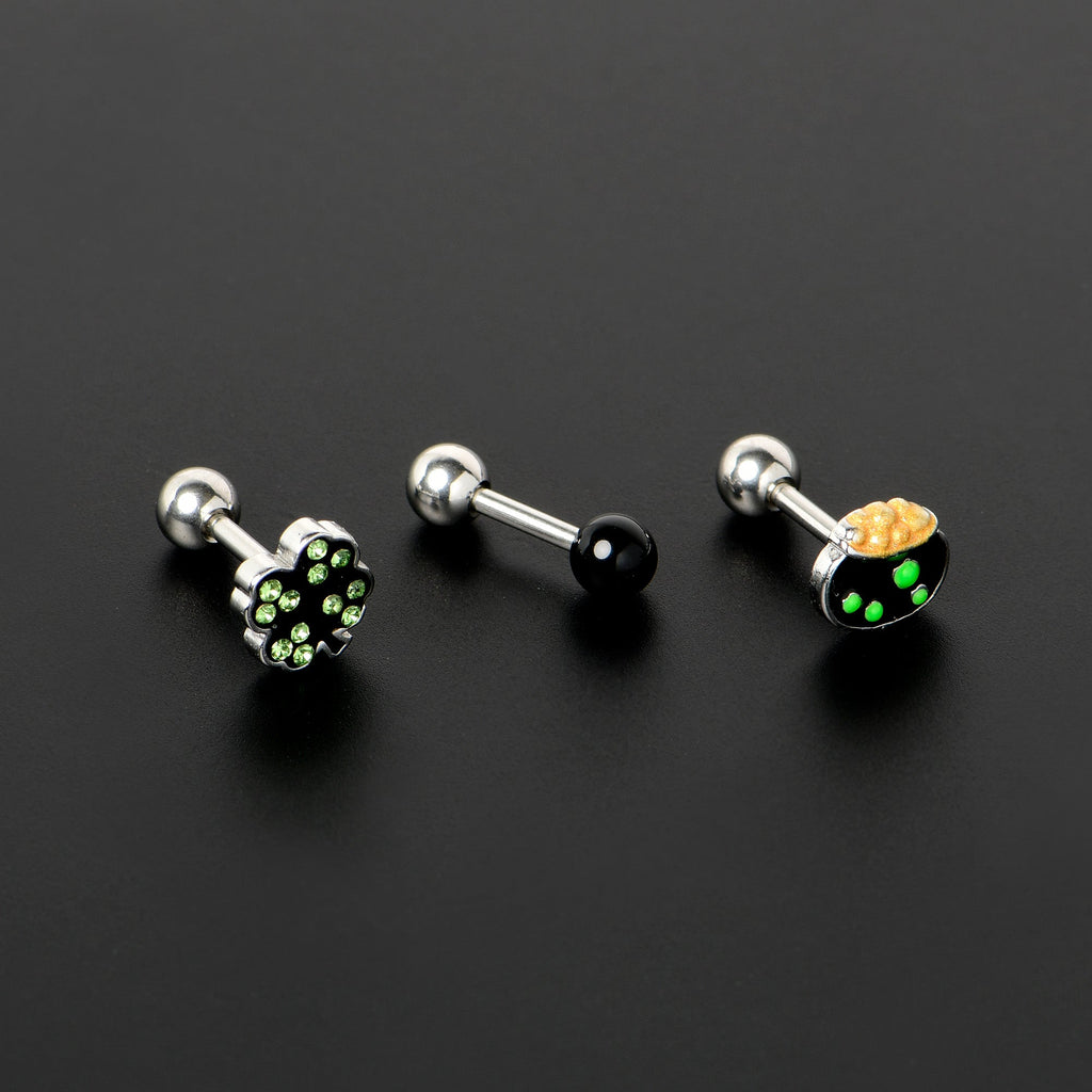 BodyCandy 16G 1/4 Green Gem  Shamrock Pot of Gold Cartilage Earring Curation Set of 3 — alternative angle