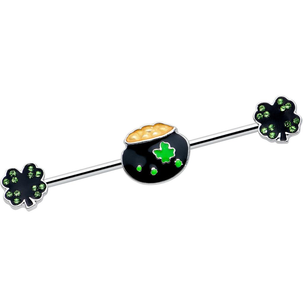 BodyCandy 14G Green Gem Shamrock Pot of Gold Industrial Barbell 38mm — main product shot
