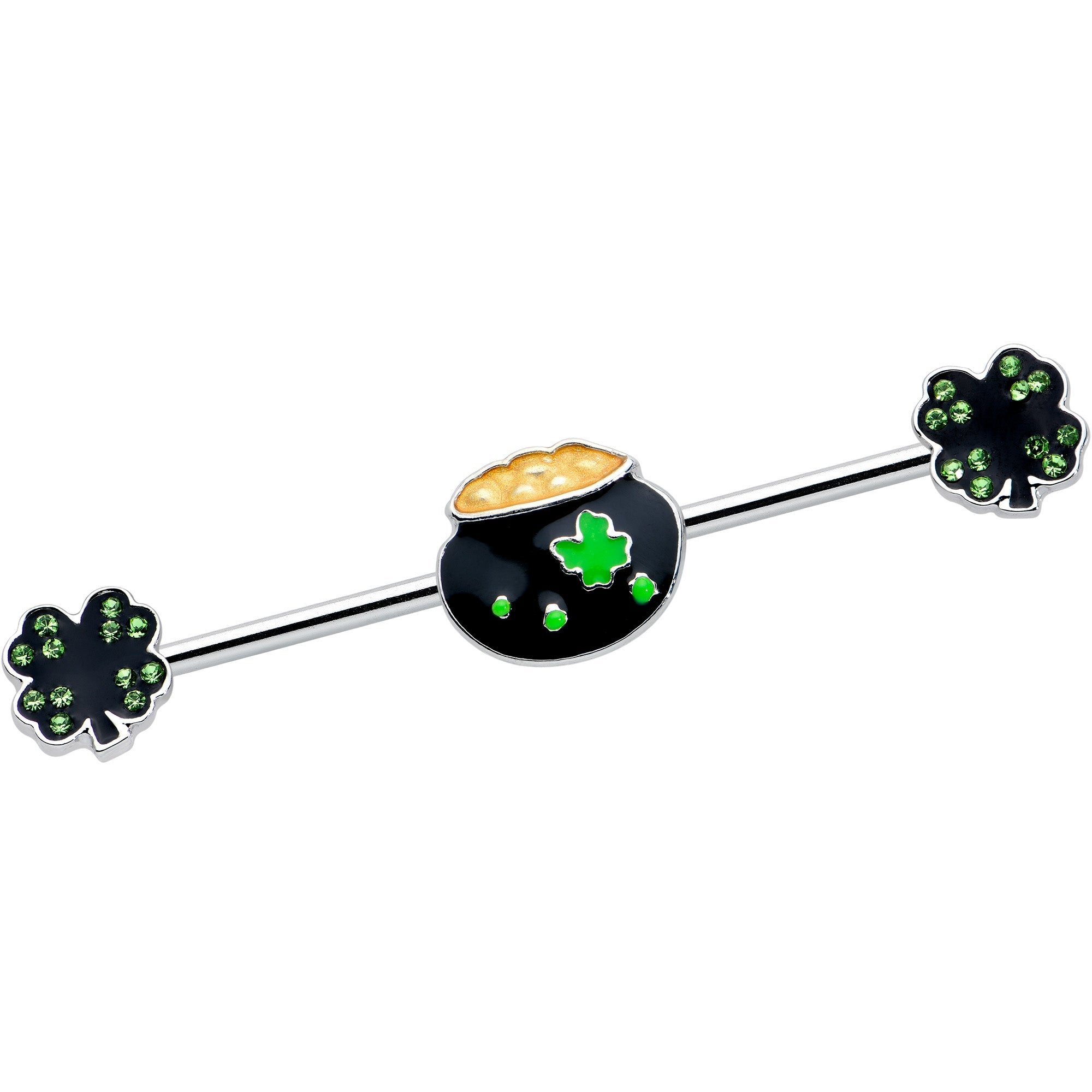 BodyCandy 14G Green Gem Shamrock Pot of Gold Industrial Barbell 38mm — main product shot