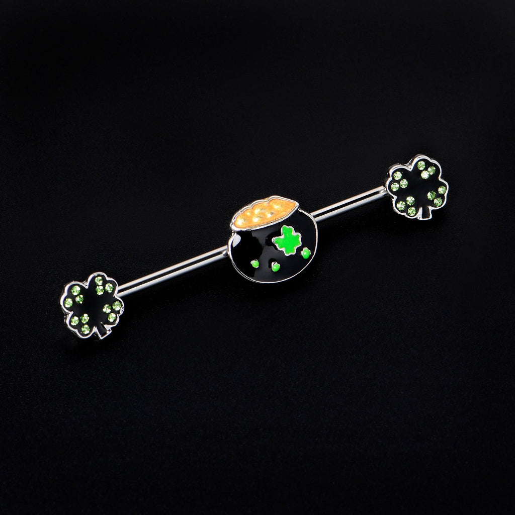 BodyCandy 14G Green Gem Shamrock Pot of Gold Industrial Barbell 38mm — alternative angle