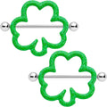 BodyCandy 14G 1 3/16 Lucky Shamrock St Patricks Day Green Nipple Shield Set — main product shot