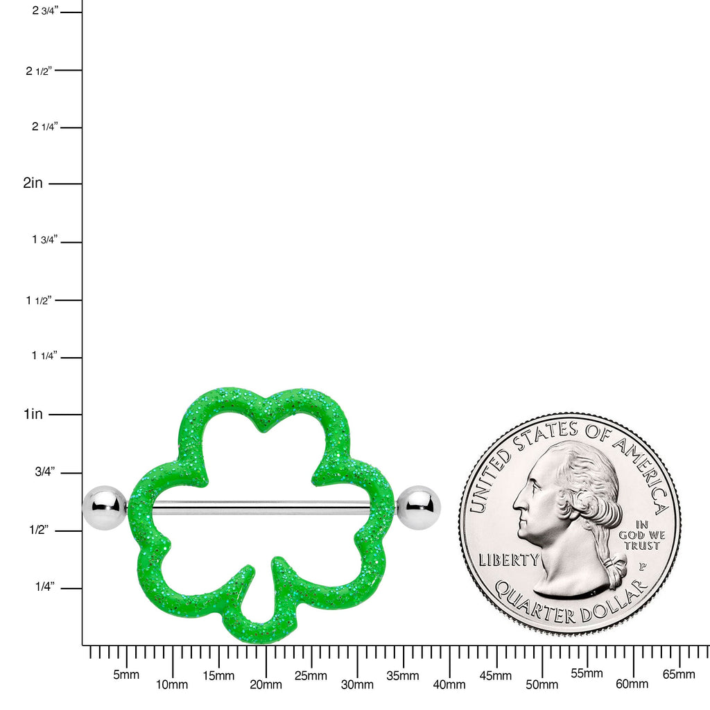 BodyCandy 14G 1 3/16 Lucky Shamrock St Patricks Day Green Nipple Shield Set — lifestyle context