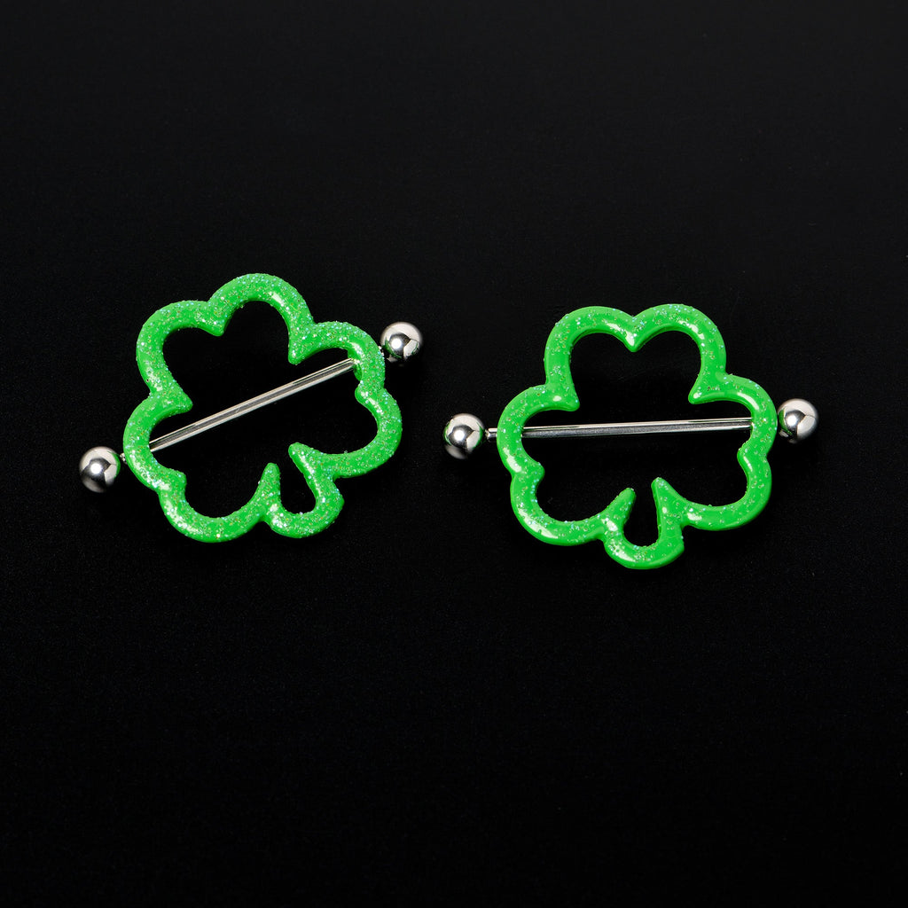 BodyCandy 14G 1 3/16 Lucky Shamrock St Patricks Day Green Nipple Shield Set — alternative angle
