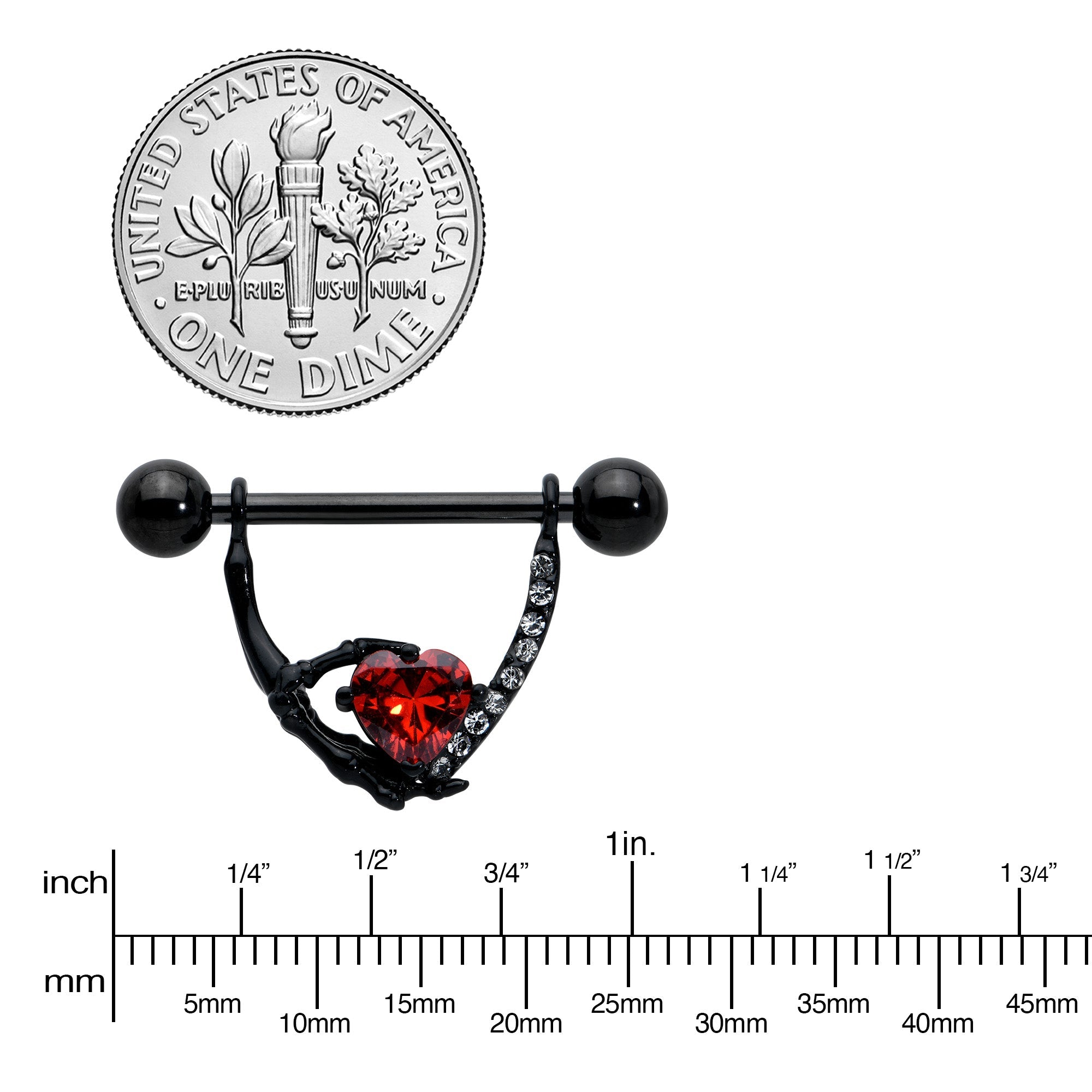 BodyCandy 14G 11/16 Red Clear CZ Gem Heart Claw Hand Dangle Nipple Ring Set — lifestyle context