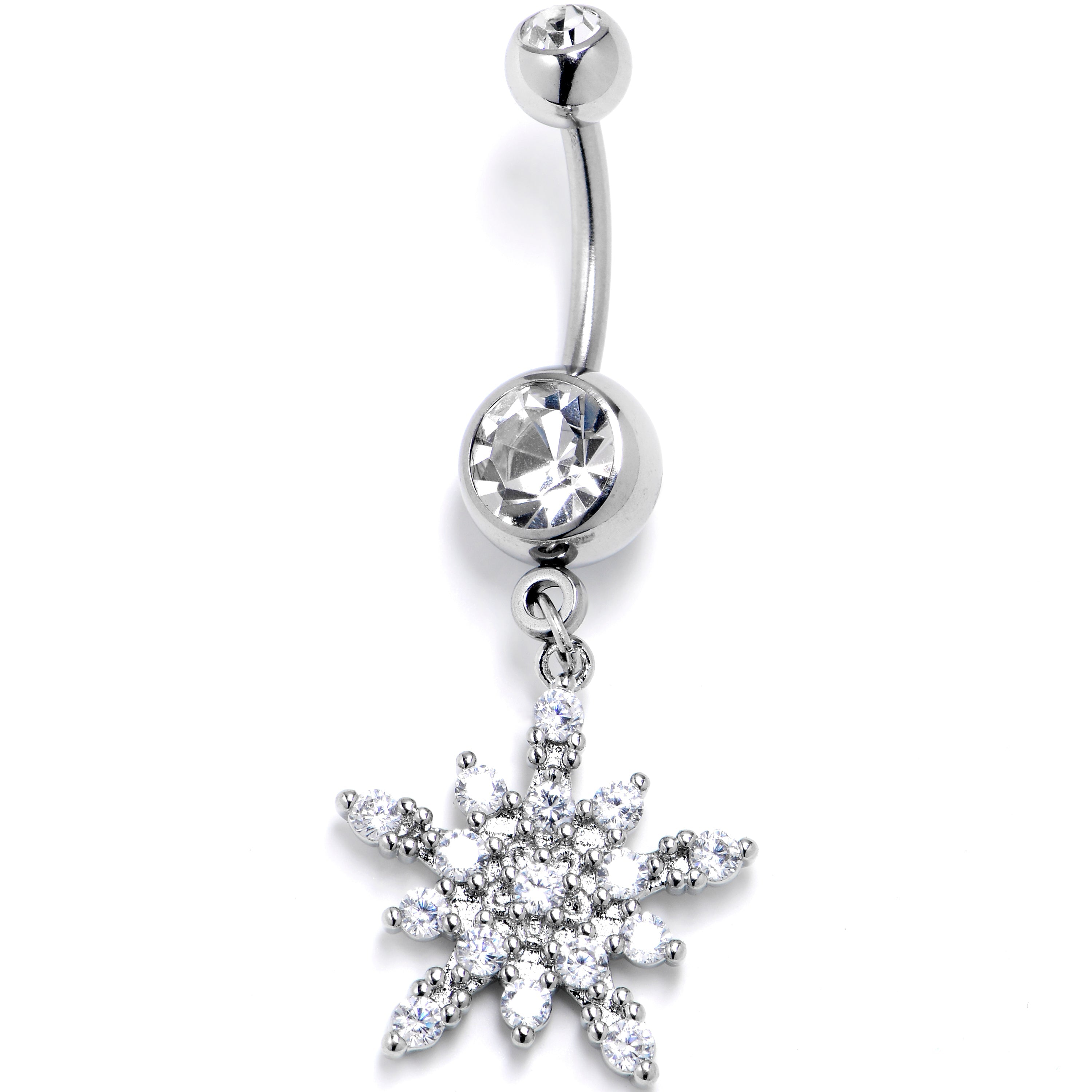 BodyCandy Clear Gem Classic Snowflake Christmas Dangle Belly Ring — main product shot