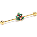 BodyCandy 14G Gold Tone Festive Holly Sprig Industrial Barbell 38mm — main product shot