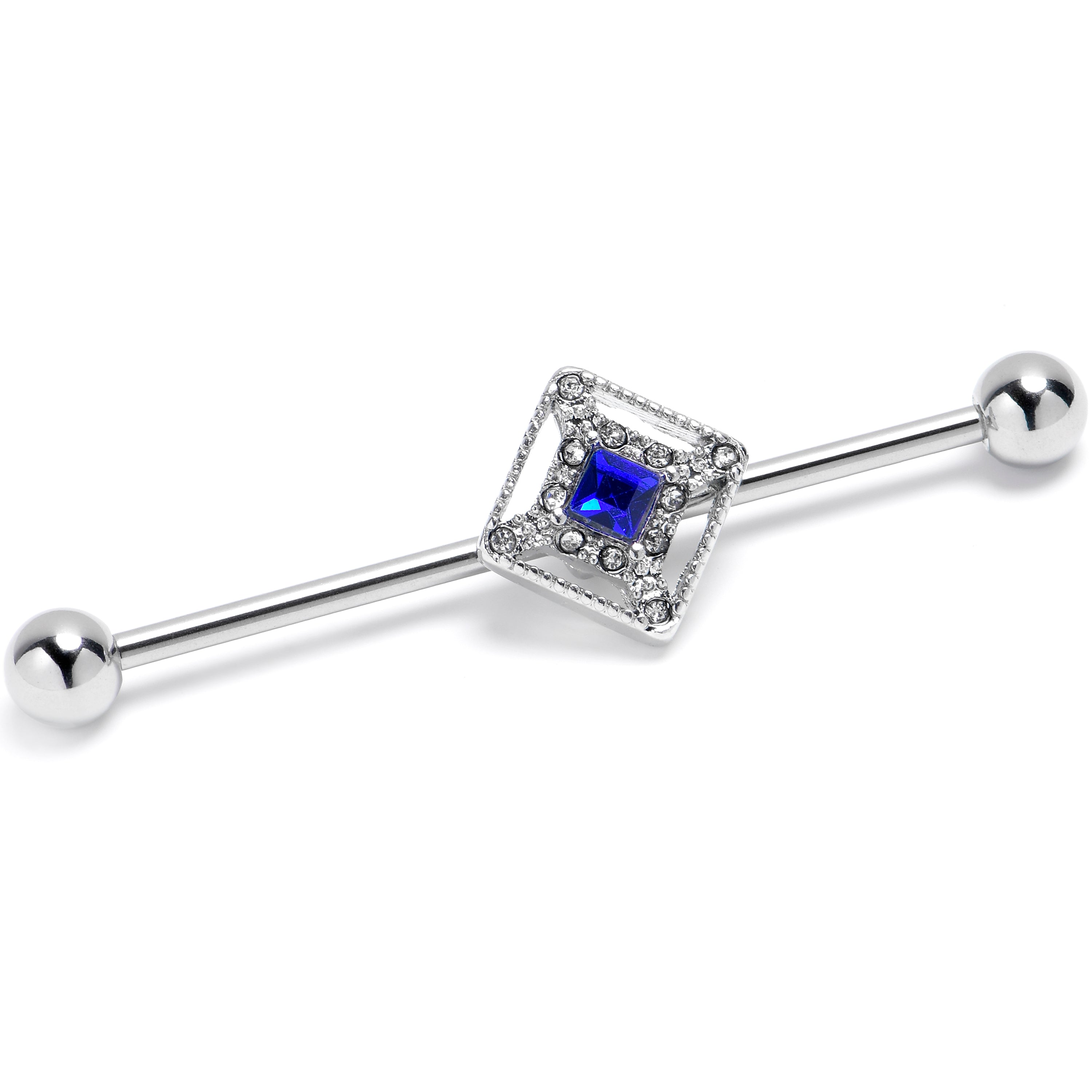 BodyCandy 14G Clear Blue Gem Rhombus Royale Industrial Barbell 38mm — main product shot