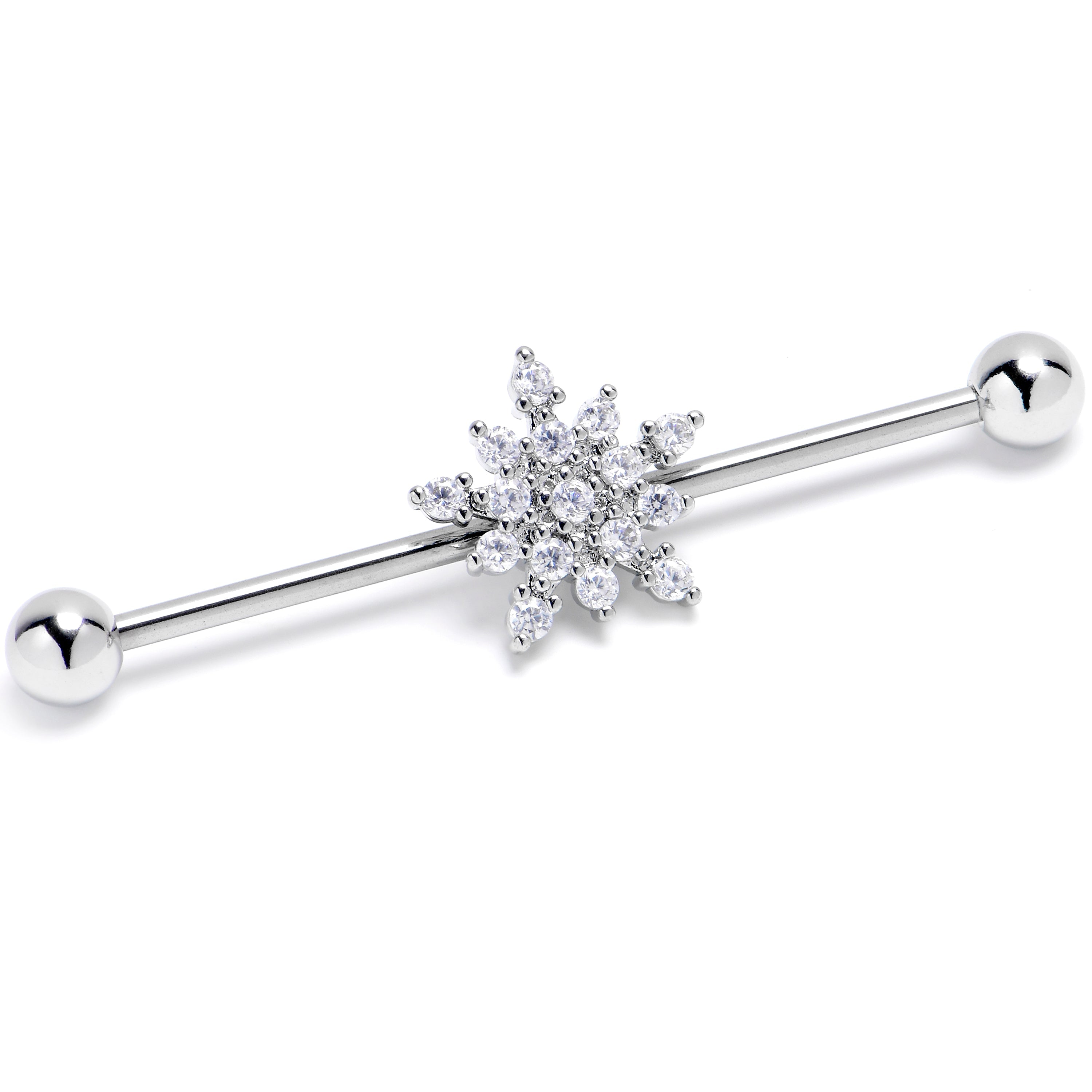 BodyCandy 14G Clear Gem Classic Snowflake Christmas Industrial Barbell 38mm — main product shot