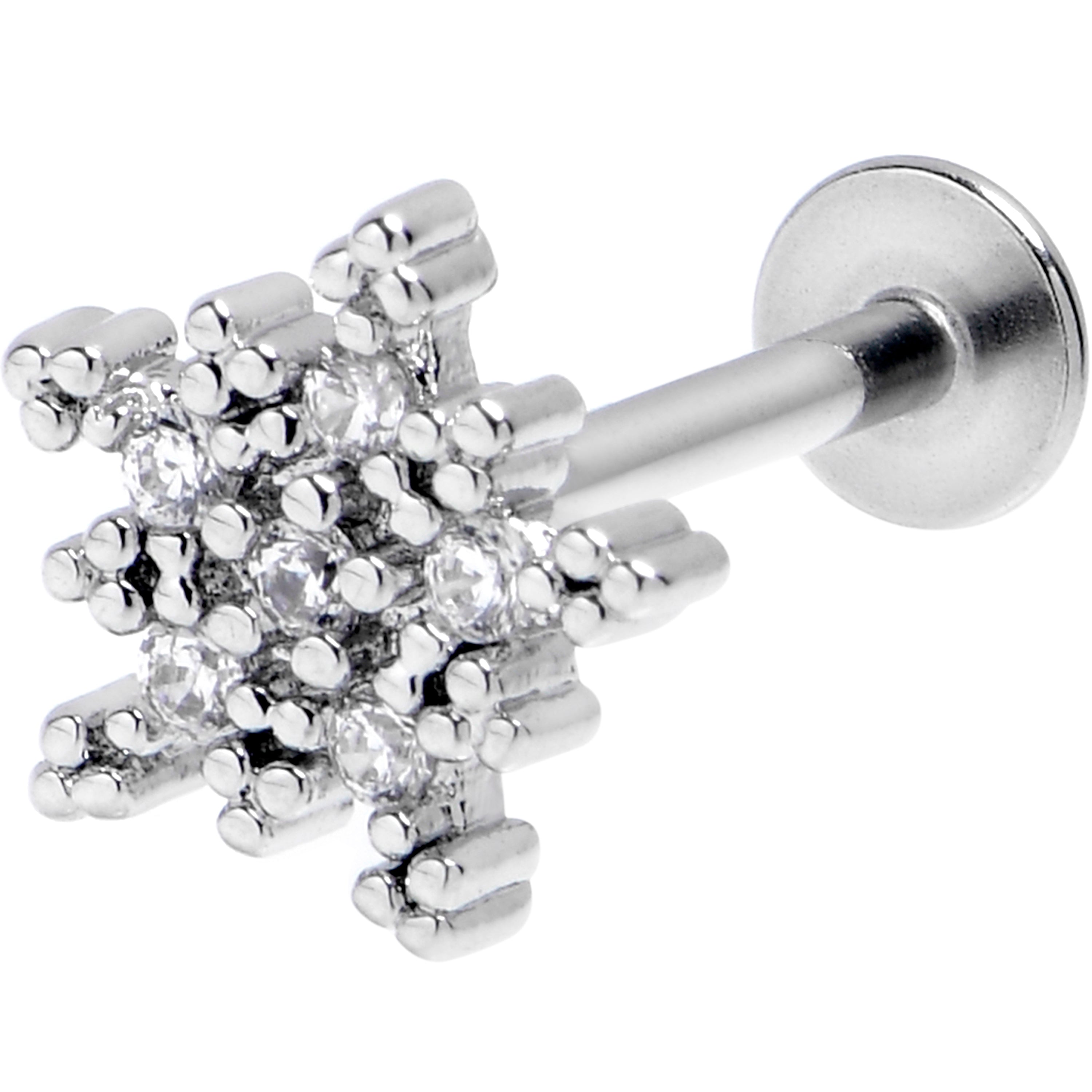 BodyCandy 16G 5/16 Clear Gem Classic Snowflake Labret Monroe Tragus — main product shot