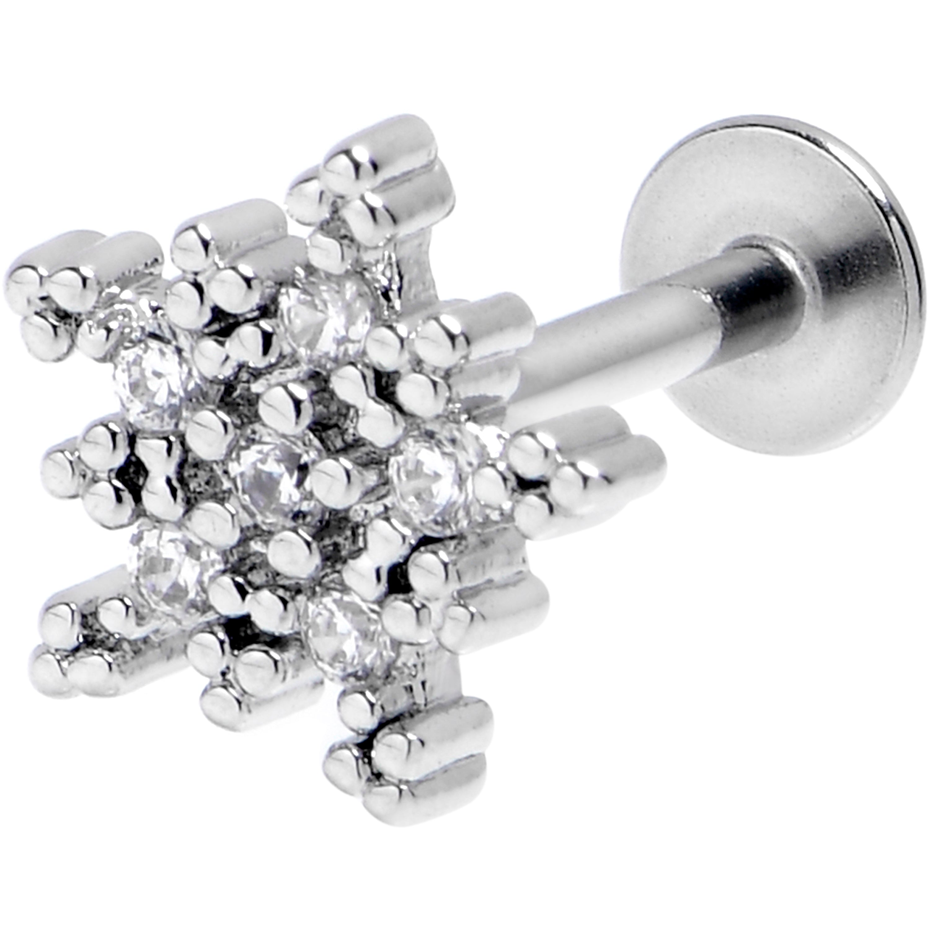 BodyCandy 16G 1/4 Clear Gem Classic Snowflake Christmas Labret Tragus — main product shot