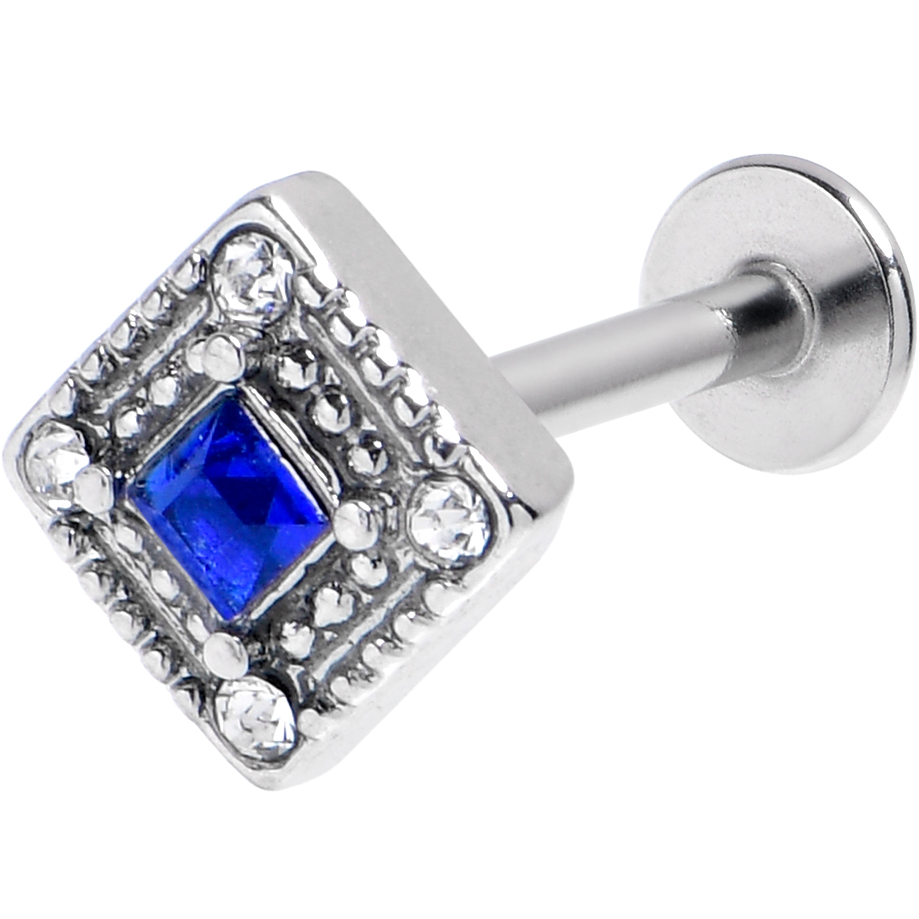 BodyCandy 16G 1/4 Clear Blue Gem Rhombus Royale Labret Tragus — main product shot