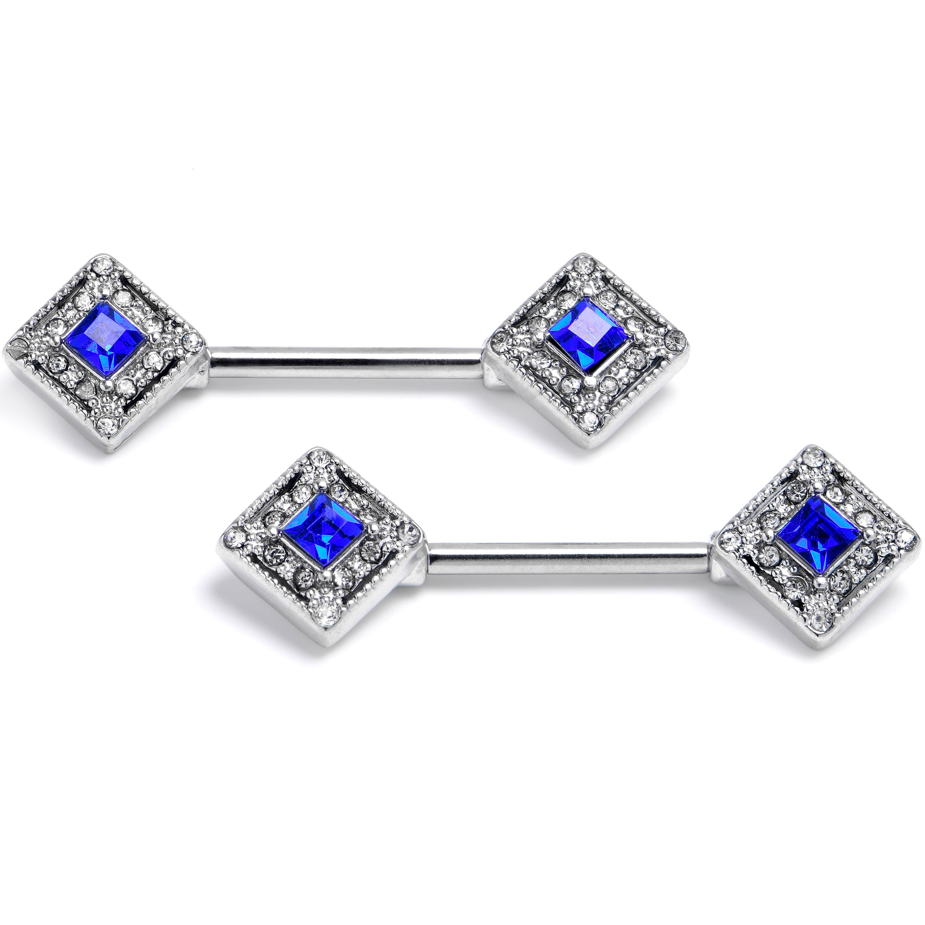 BodyCandy 4G 9/16 Clear Blue Gem Rhombus Royale Barbell Nipple Ring Set — main product shot