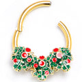BodyCandy 16G 3/8 Gold Tone Festive Holly Sprigs Hinged Segment Ring — main product shot