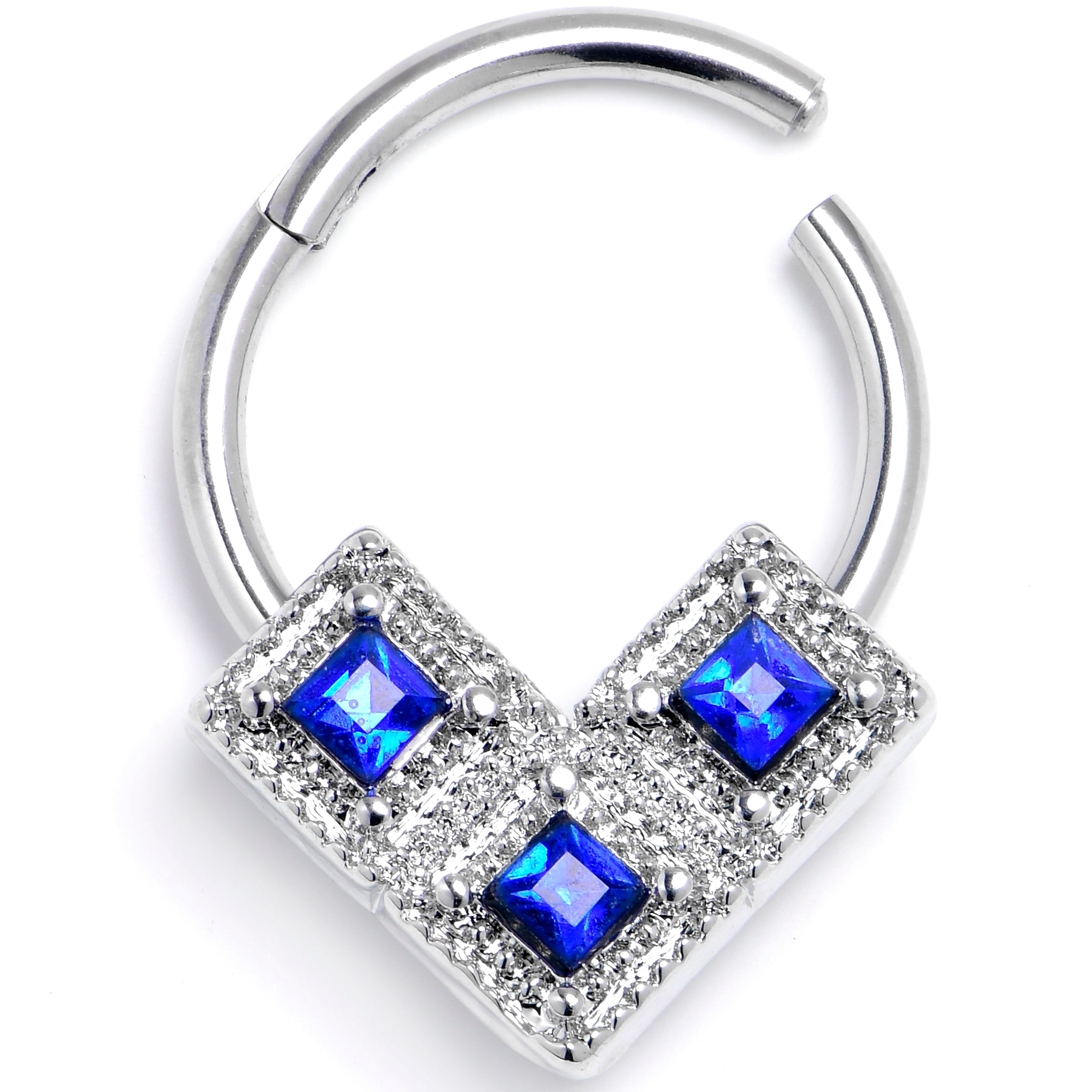 BodyCandy 16G 3/8 Blue Clear Gem Rhombus Royale Trio Hinged Segment Ring — main product shot