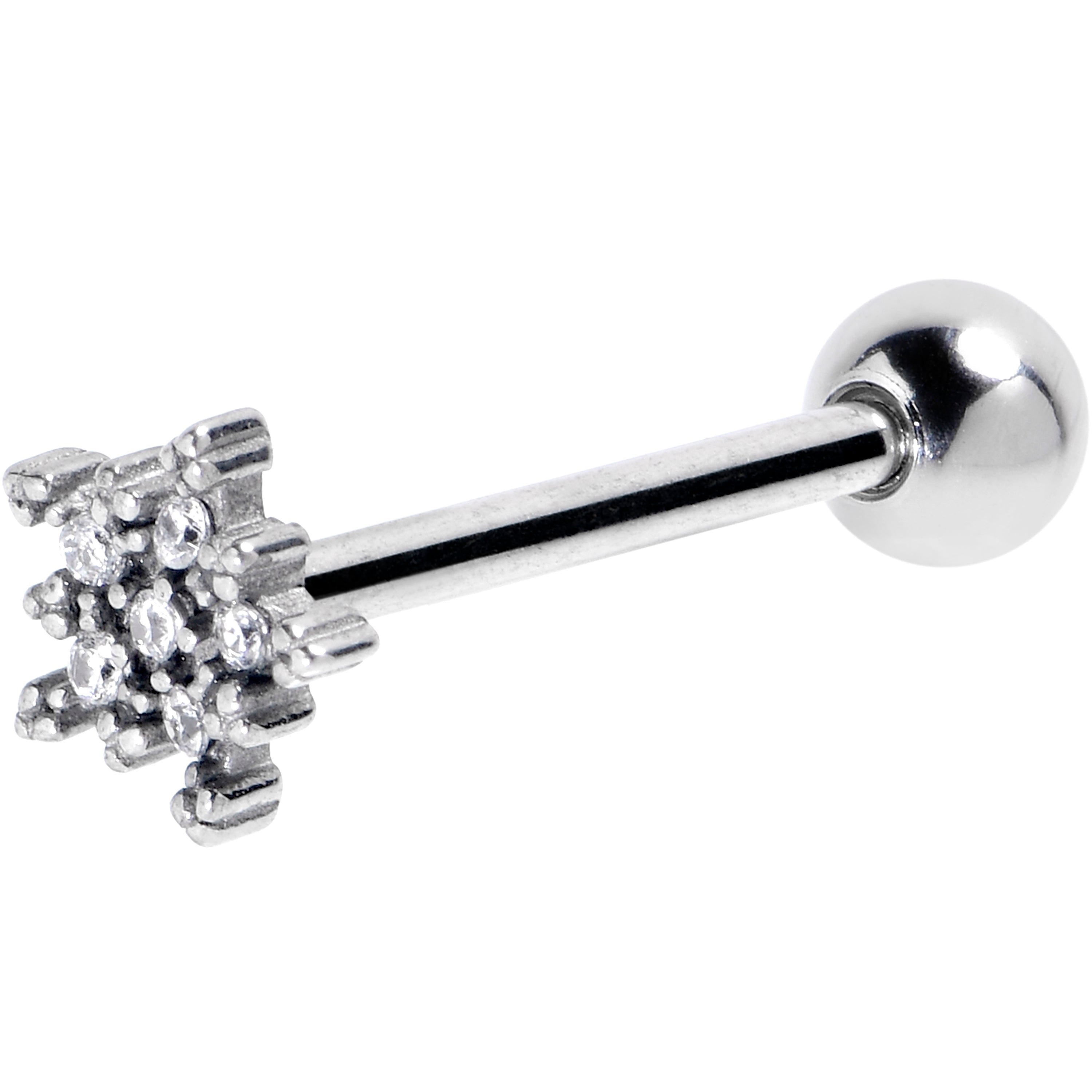 BodyCandy Clear Gem Classic Snowflake Christmas Barbell Tongue Ring — main product shot