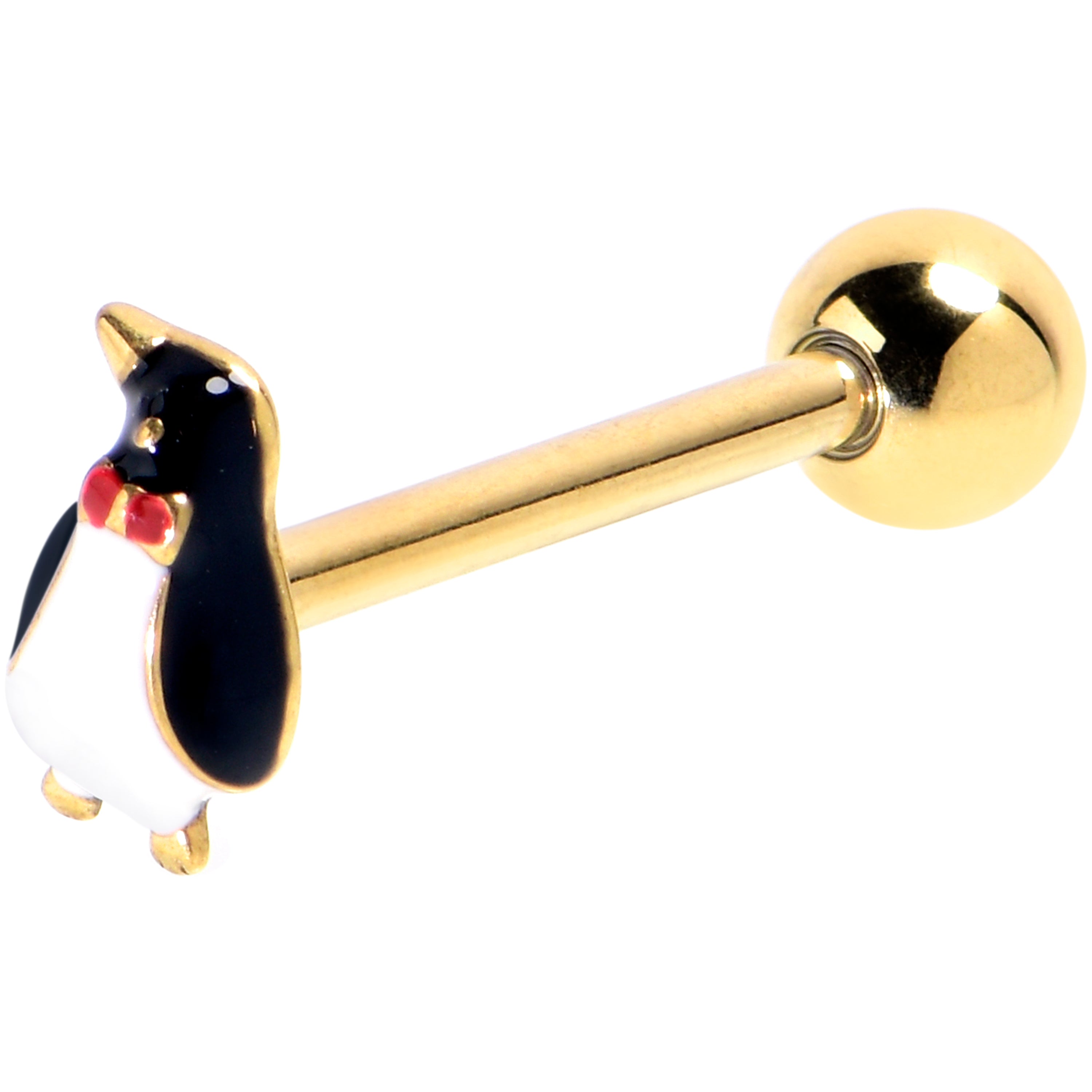 BodyCandy Gold Tone Bow Tie Penguin Barbell Tongue Ring — main product shot