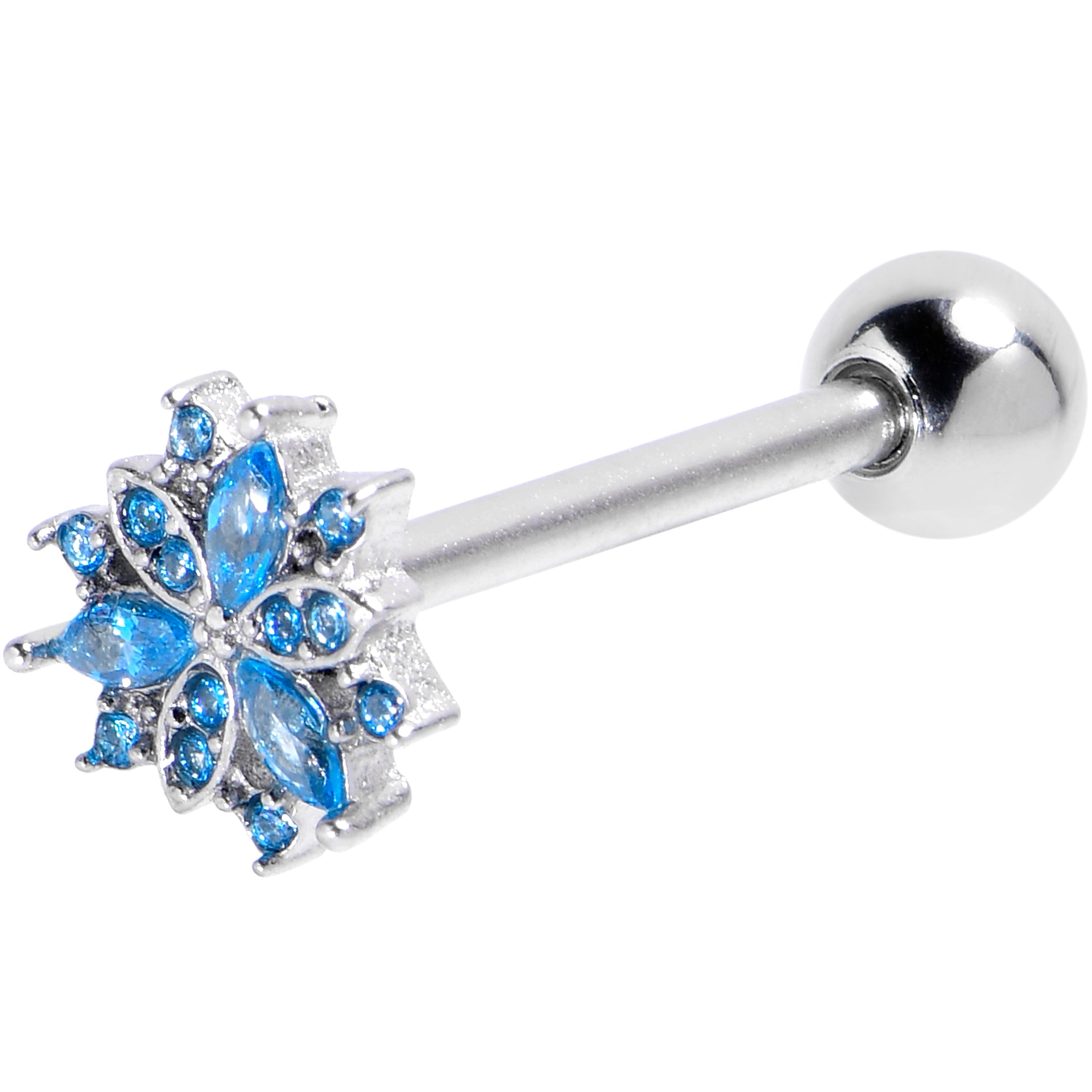 BodyCandy Blue Gem Christmas Snowflake Style Barbell Tongue Ring — main product shot