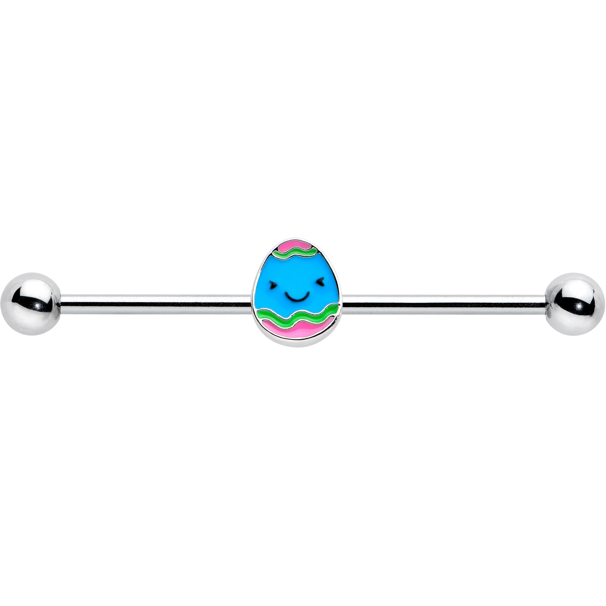 BodyCandy 14G Blue Celebration Easter Egg Industrial Barbell 38mm — detail close-up