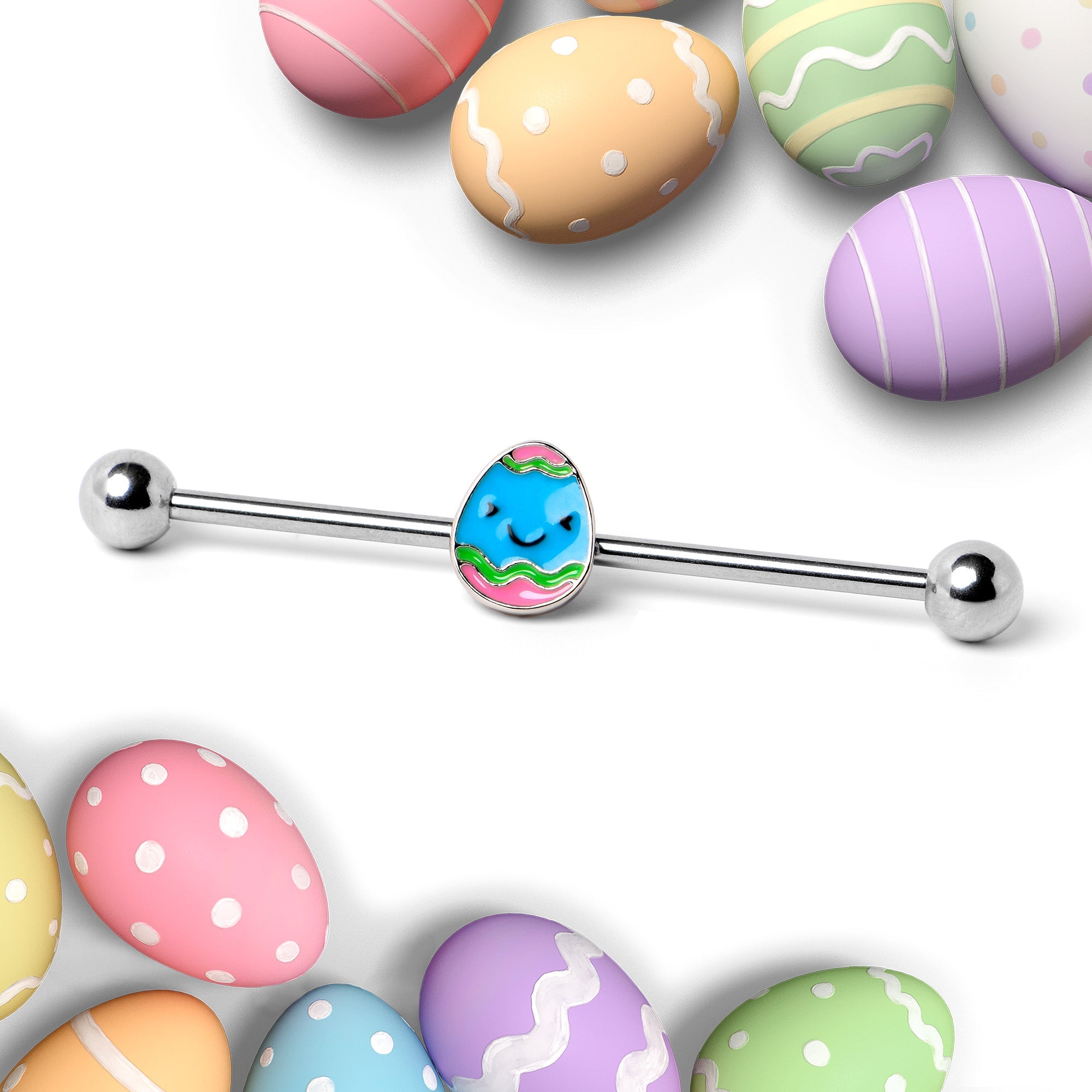 BodyCandy 14G Blue Celebration Easter Egg Industrial Barbell 38mm — side view
