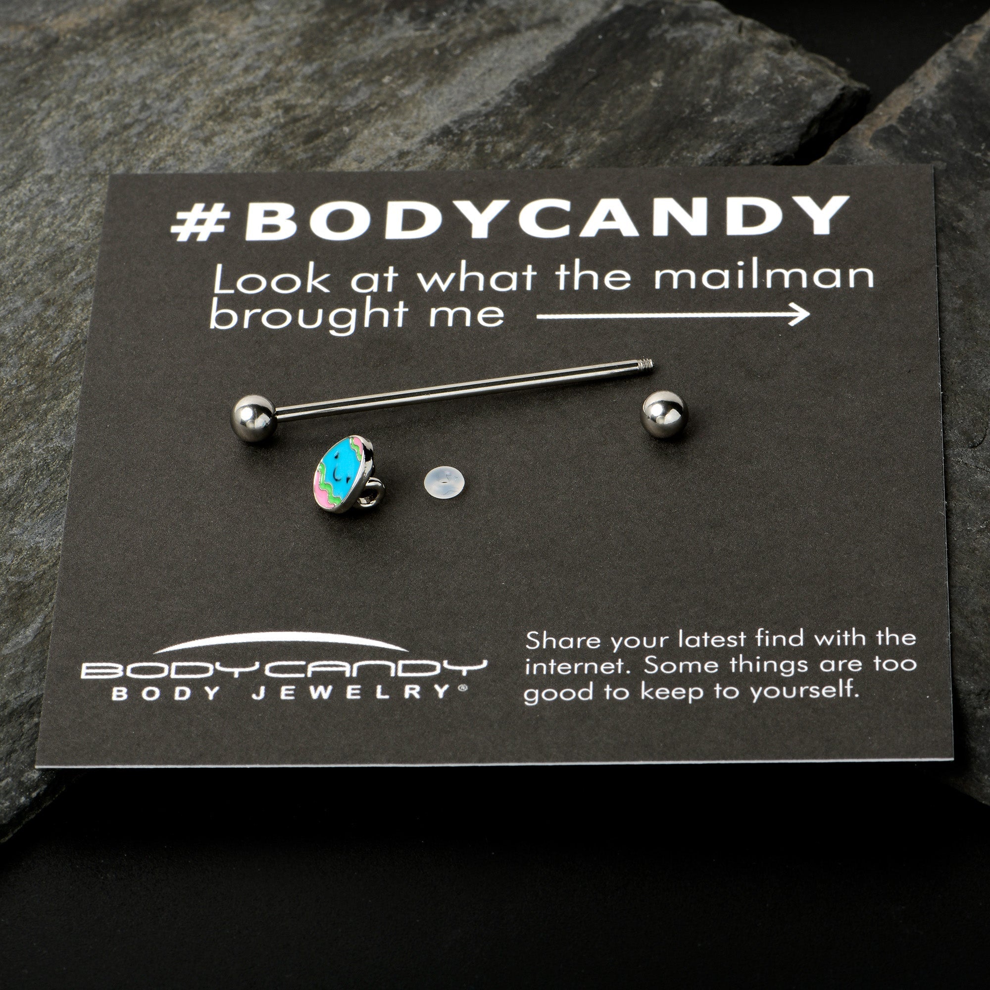 BodyCandy 14G Blue Celebration Easter Egg Industrial Barbell 38mm — size reference