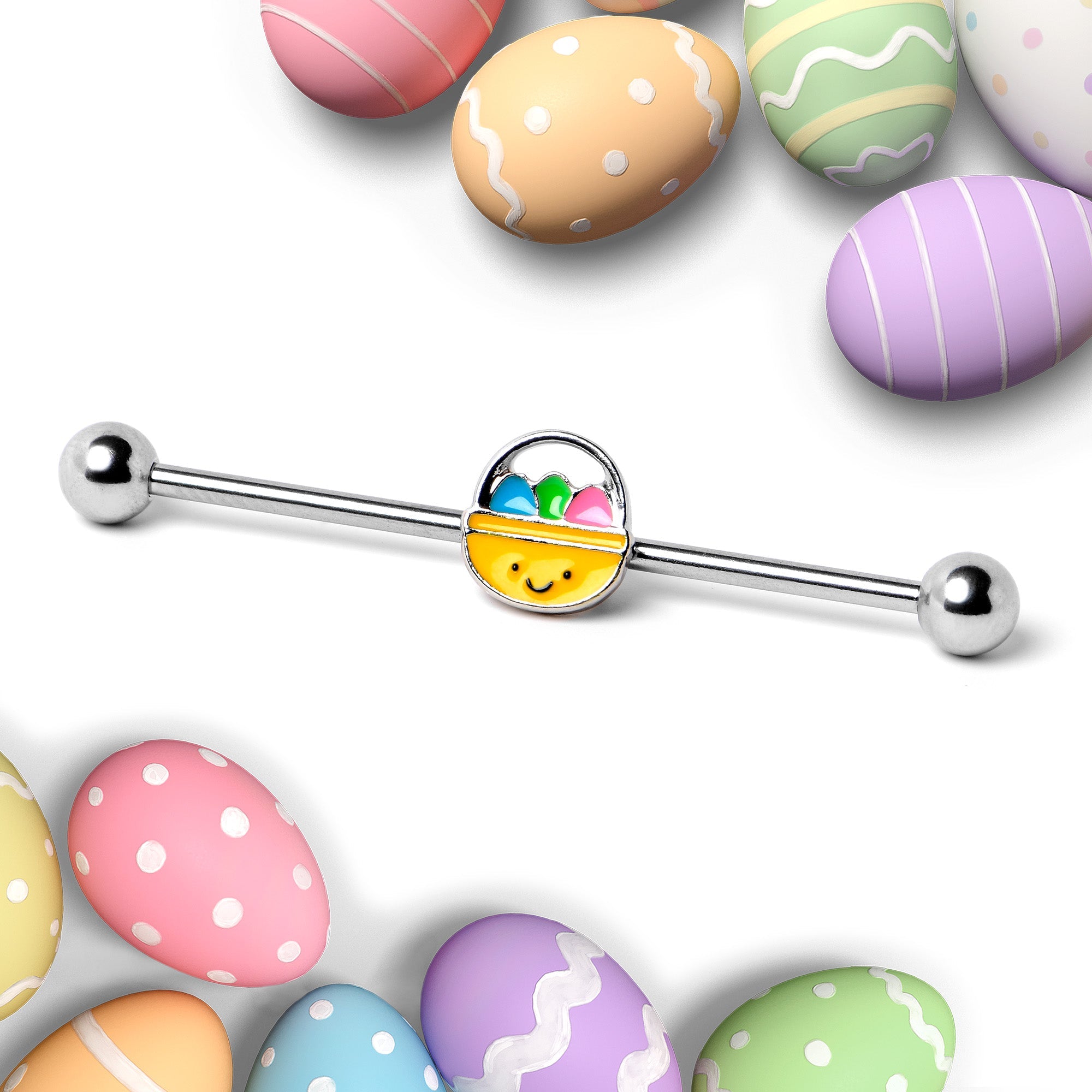 BodyCandy 14G Celebration Easter Basket Industrial Barbell 38mm — side view