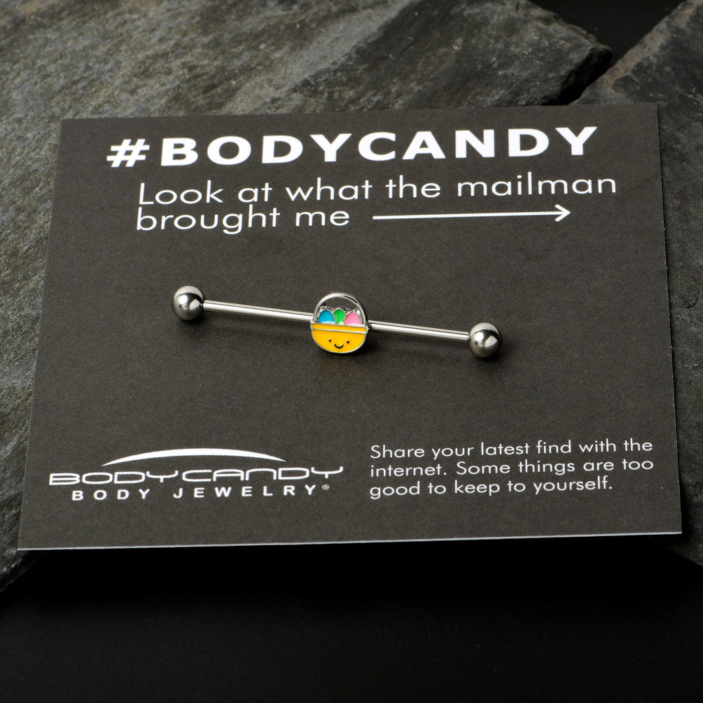 BodyCandy 14G Celebration Easter Basket Industrial Barbell 38mm — in-use photo