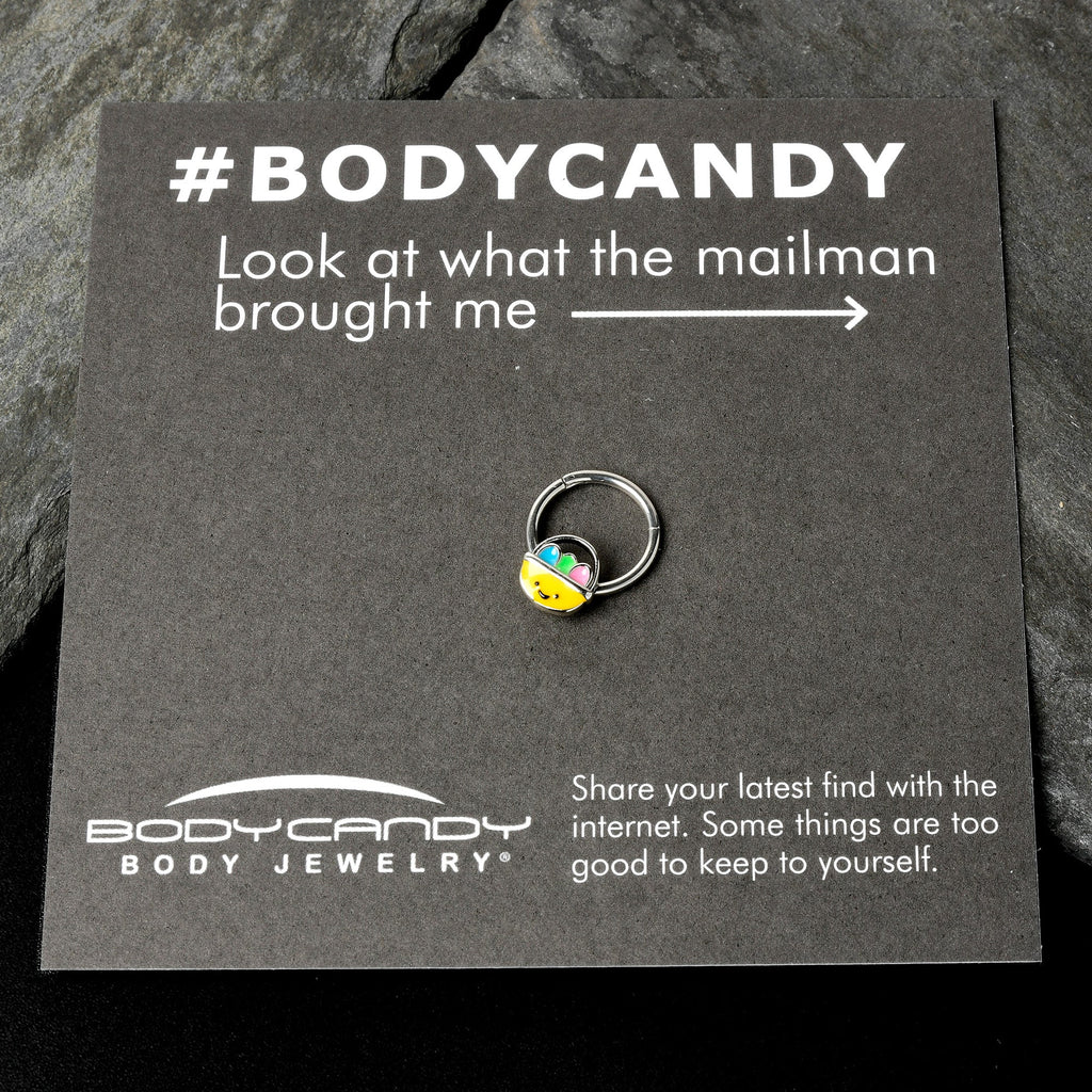 BodyCandy 16G 3/8 Celebration Easter Easter Basket Hinged Segment Ring — in-use photo