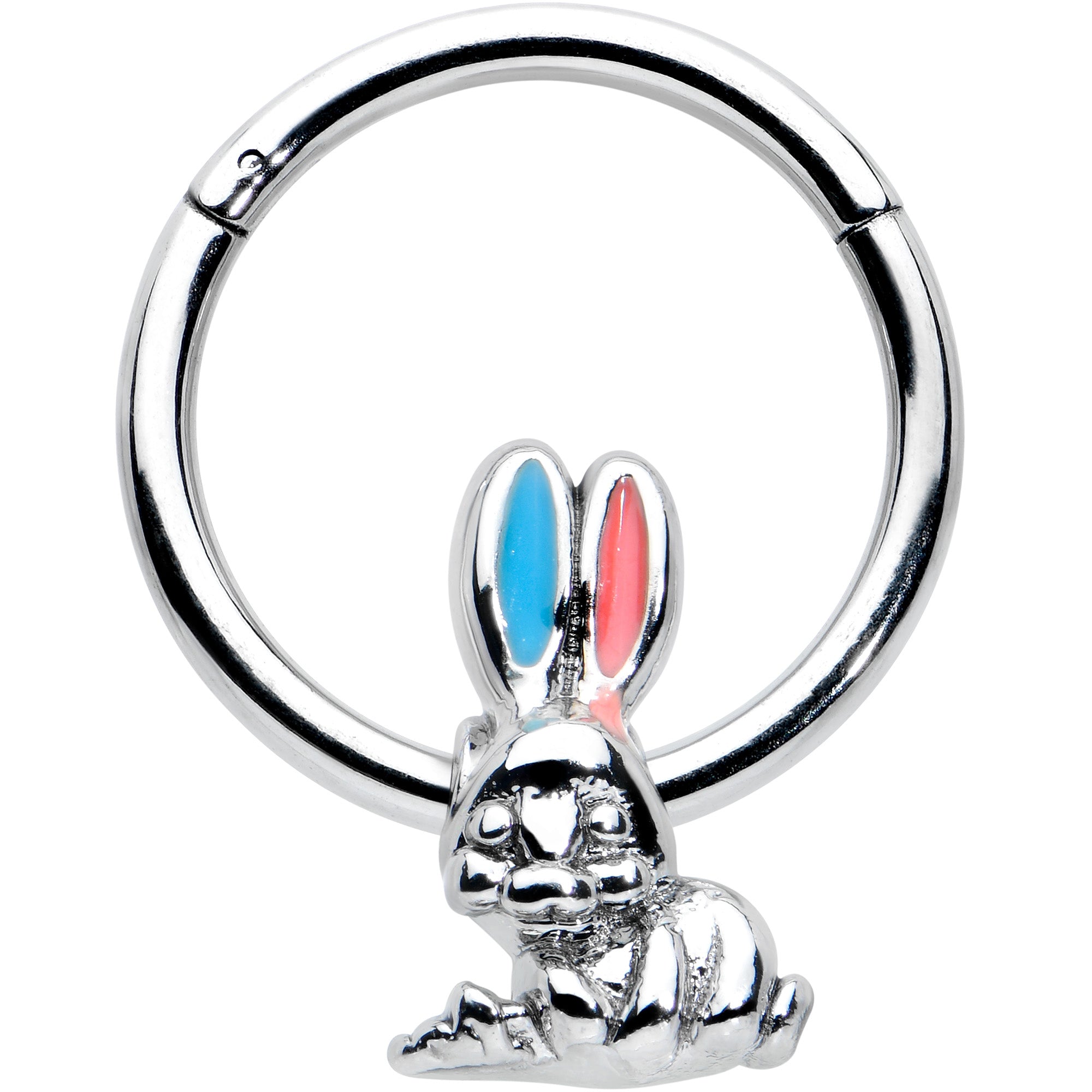 BodyCandy 16G 3/8 Easter Bunny Red Blue Ears Hinged Segment Ring — main product shot