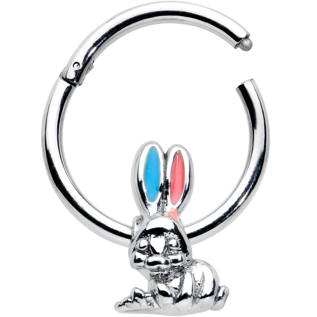 BodyCandy 16G 3/8 Easter Bunny Red Blue Ears Hinged Segment Ring — detail close-up