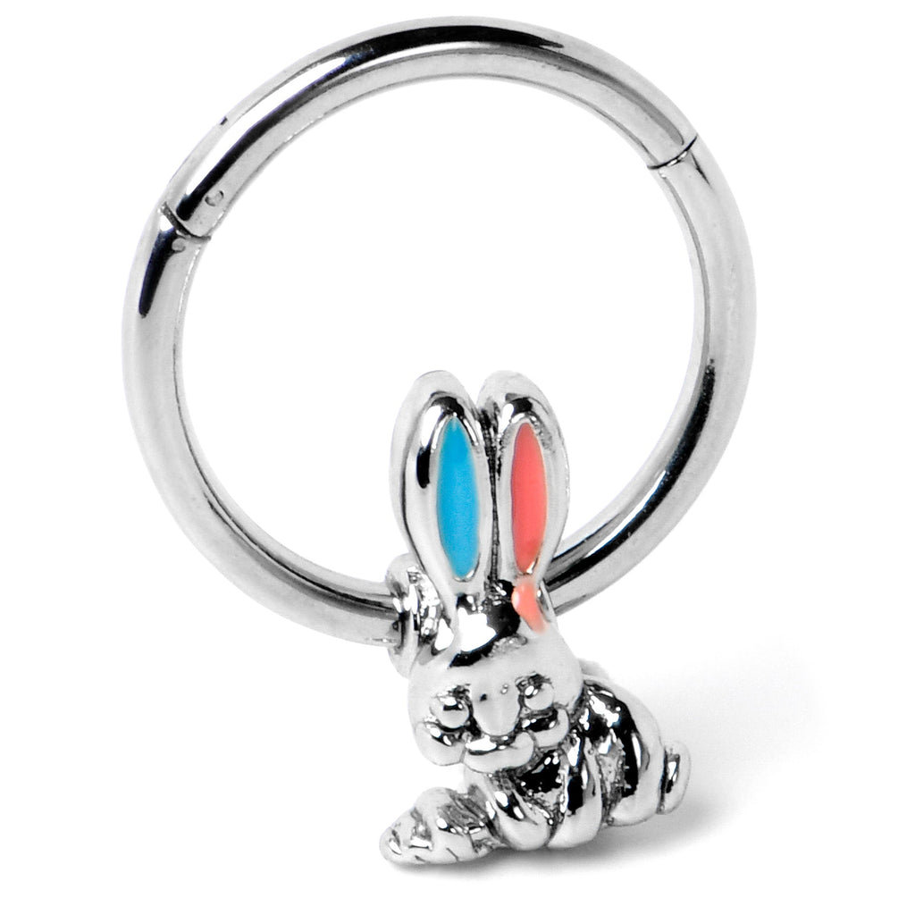 BodyCandy 16G 3/8 Easter Bunny Red Blue Ears Hinged Segment Ring — back view