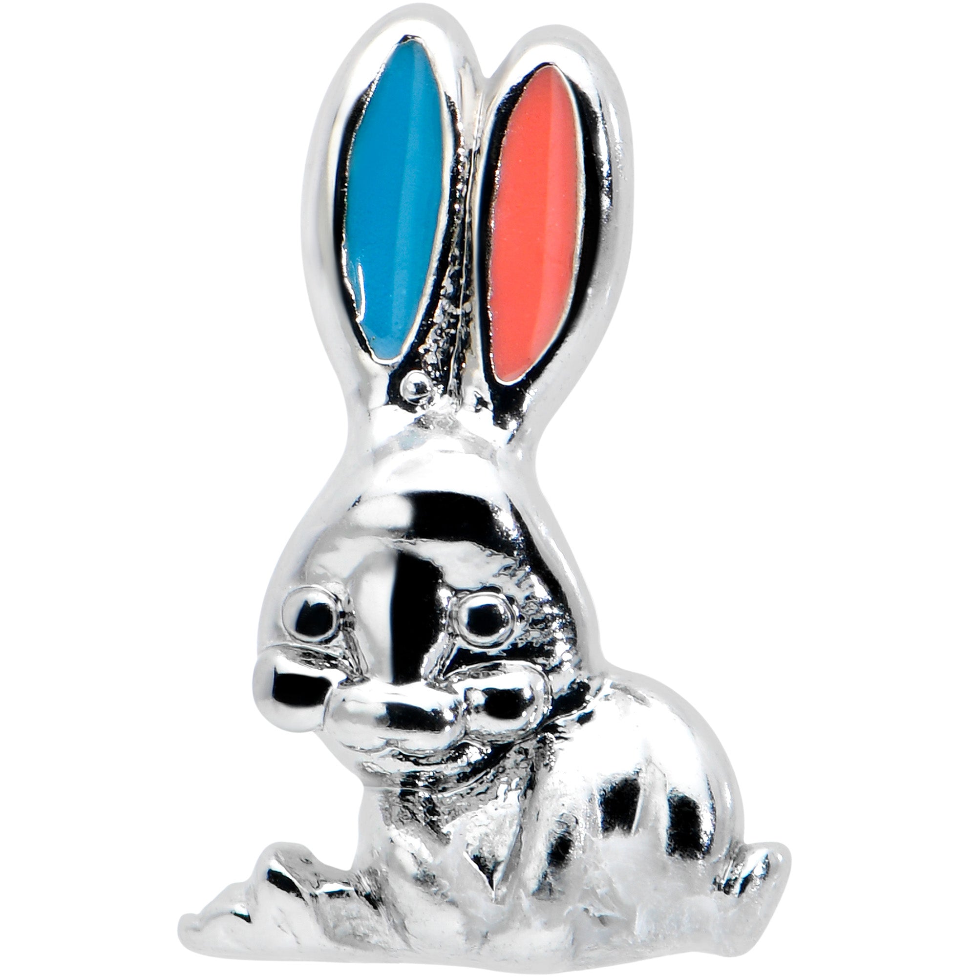 BodyCandy 16G 5/16 Easter Bunny Red Blue Ears Labret Monroe Tragus — detail close-up